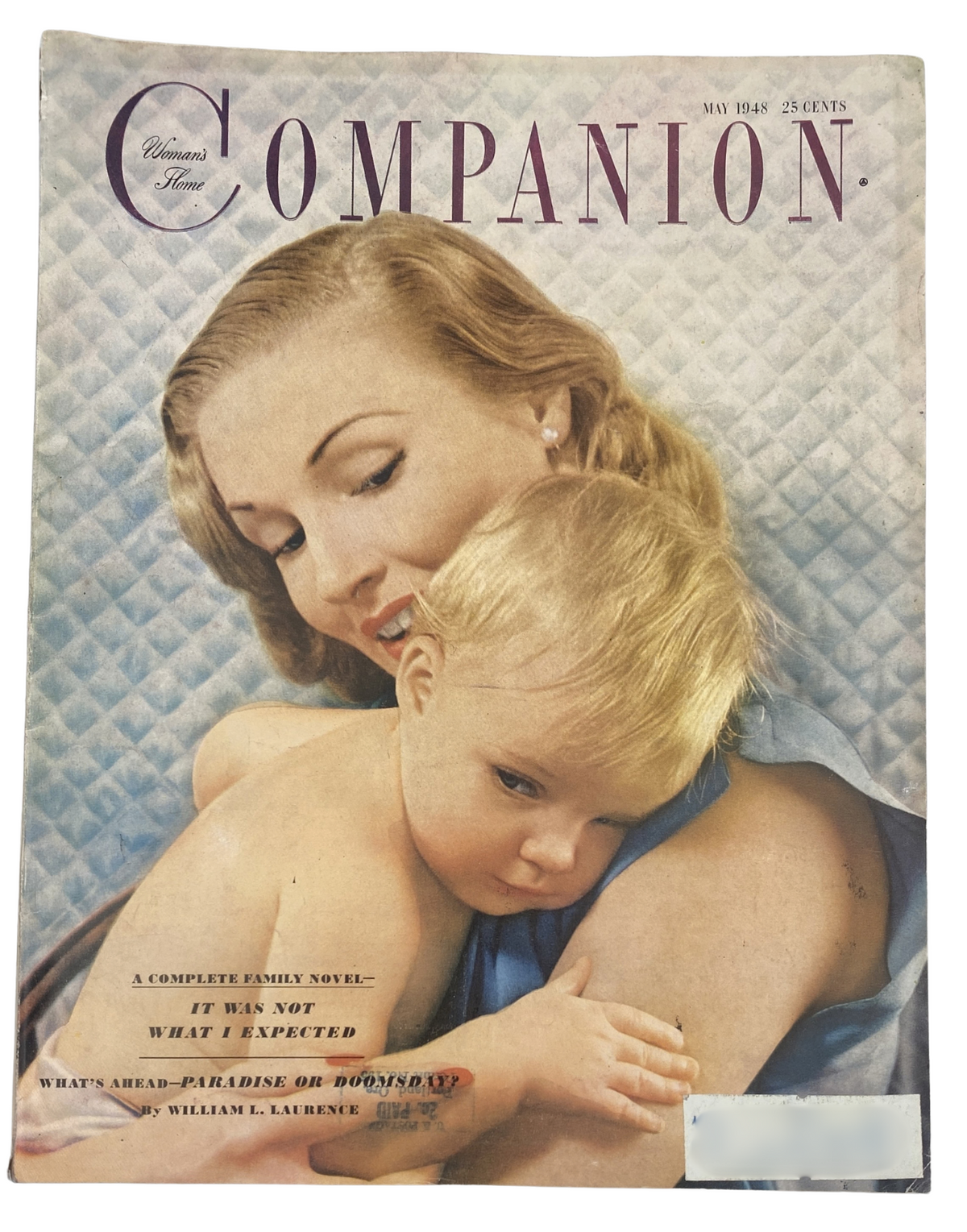 Cover of Woman’s Home Companion Magazine May 1948 featuring a mother with a child, displaying the title 'It Was Not What I Expected' and highlighting articles and a complete family novel.