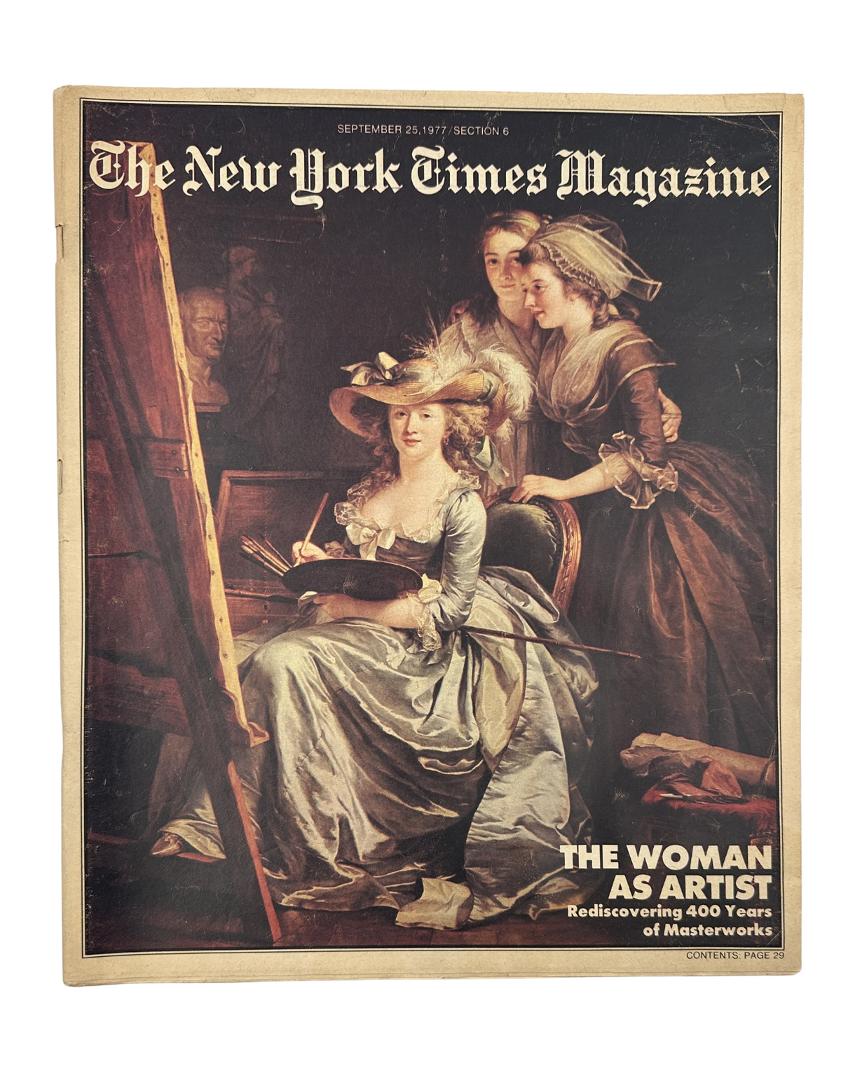 The New York Times Magazine September 25, 1977 cover featuring the artwork 'The Woman as Artist' with women portrait painters, showcasing the theme of female artistry and empowerment.