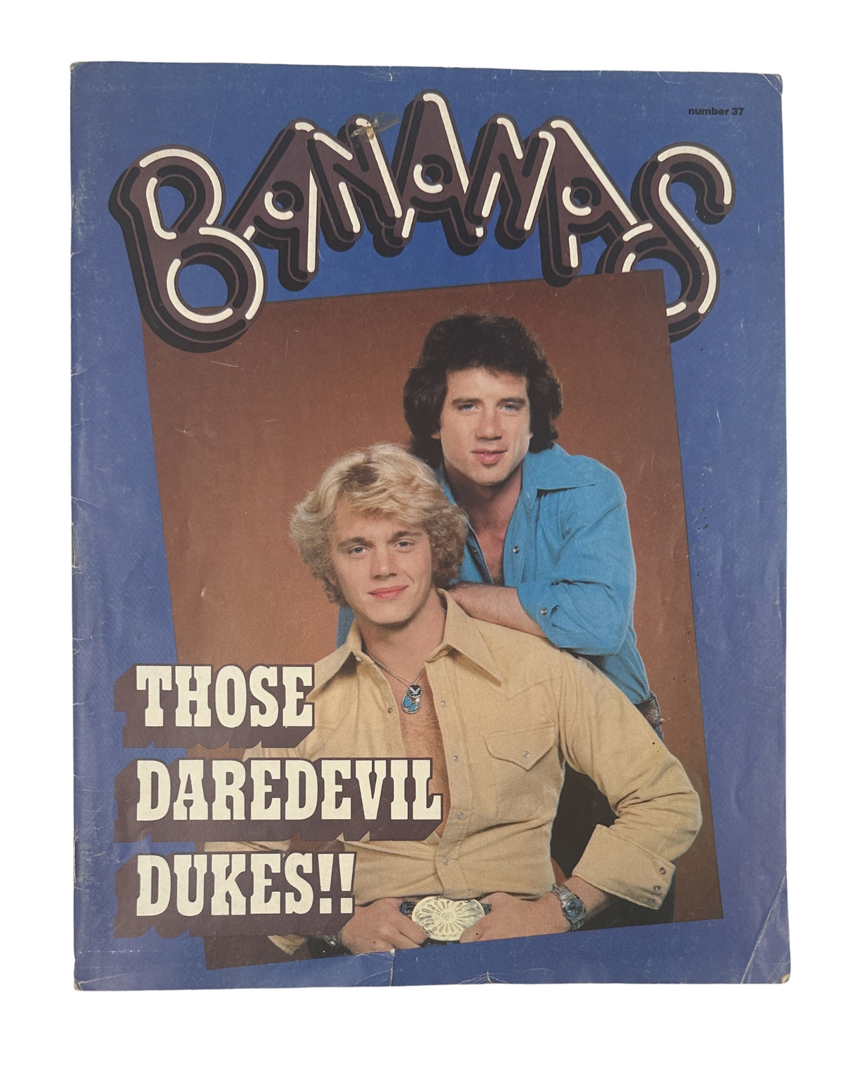 Bananas Magazine No. 37 featuring television stars Greg Evigan and John Schneider on the cover, with the headline 'Those Daredevil Dukes!!'.
