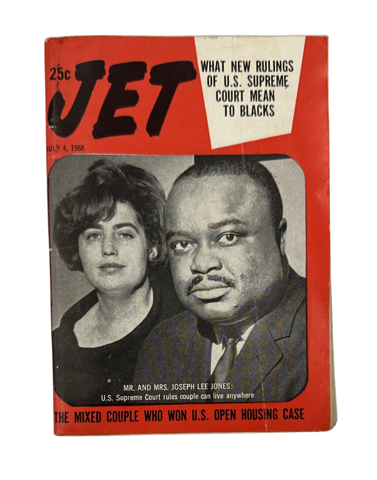 Jet Magazine cover from July 4, 1968 featuring Mr. and Mrs. Joseph Lee Jones, highlighting the couple who won a landmark US Supreme Court housing case.