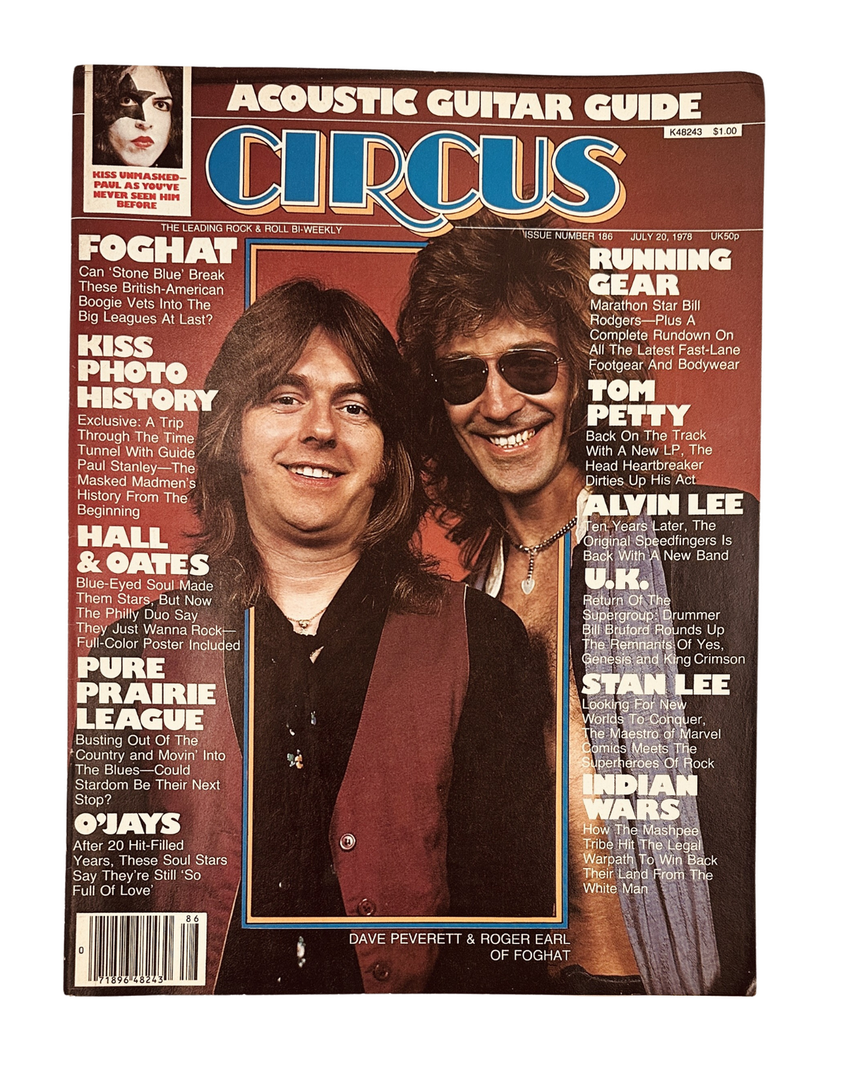 Circus Magazine cover from July 20, 1978 featuring Foghat members Dave Peverett and Roger Earl, highlighting their album 'Stone Blue'. The cover includes articles on Tom Petty and iconic rock bands like Hall and Oates, with a vibrant design that captures the essence of 1970s rock music.