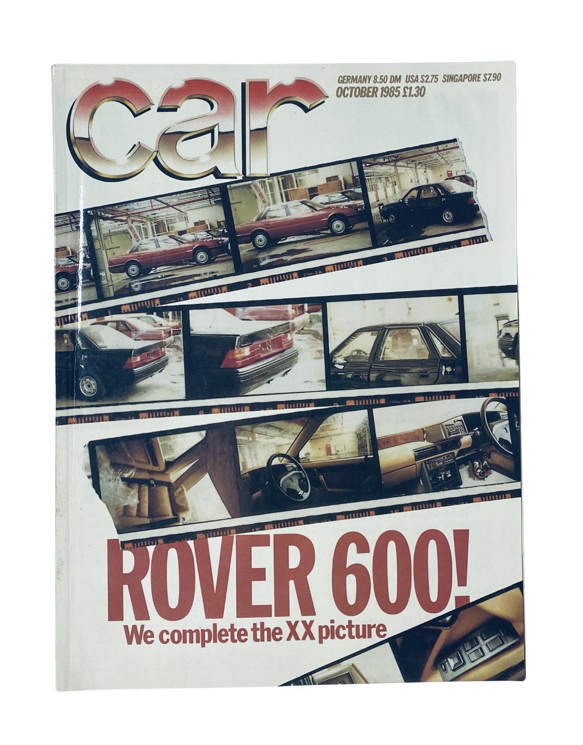 Cover of Car Magazine October 1985 featuring a Rover 600 preview with photos of various cars including Porsche 924S and Lotus Turbo.