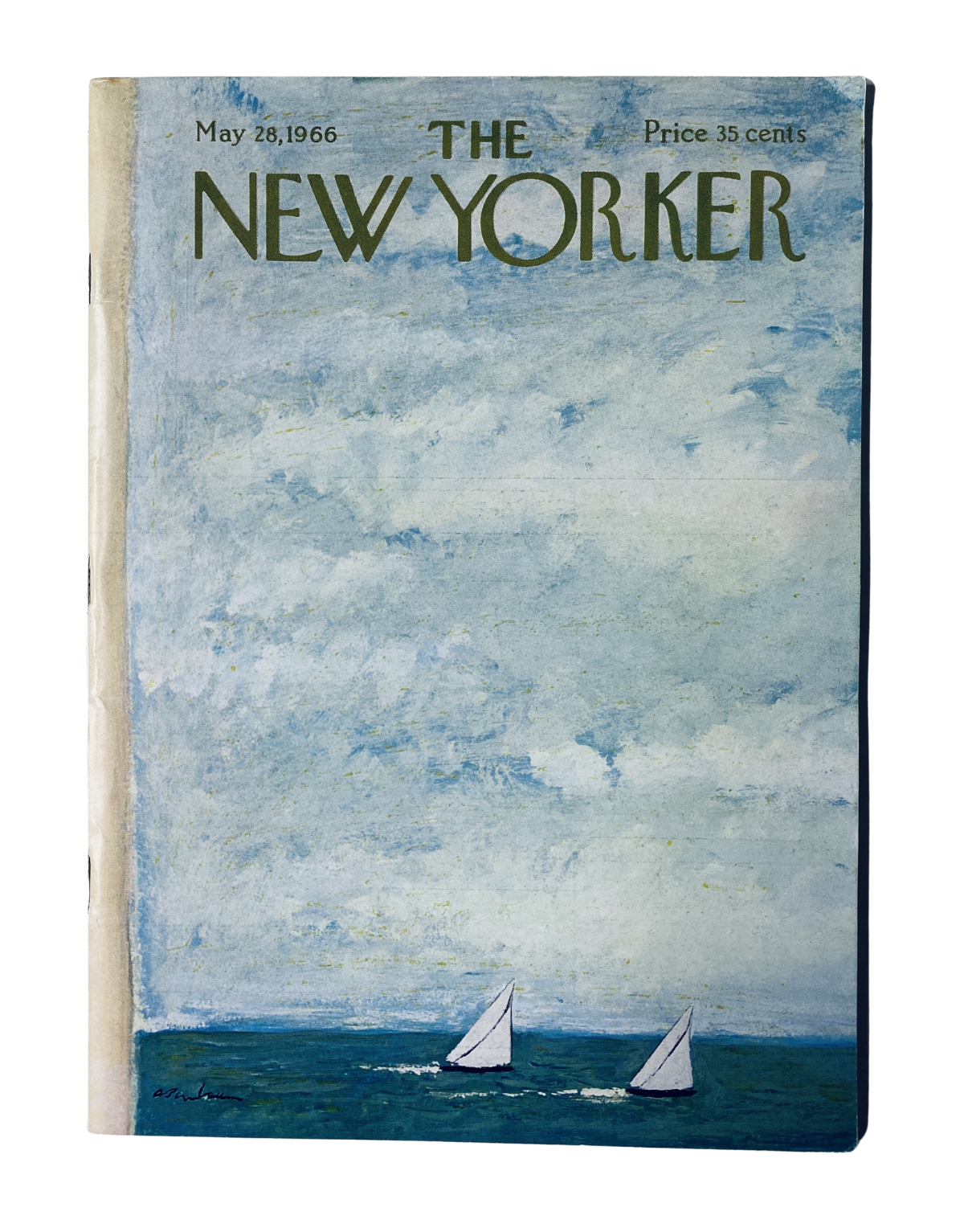 The New Yorker Magazine May 28, 1966 cover featuring a serene depiction of sailboats at sea, showcasing the artistic style of Abe Birnbaum.