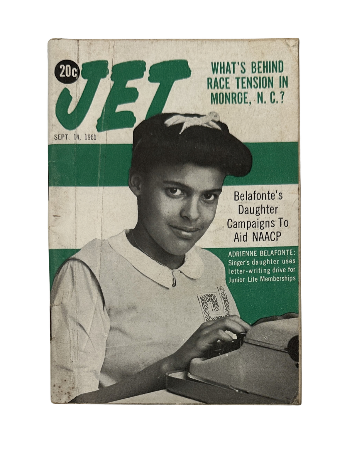Jet Magazine September 14, 1961 featuring Adrienne Belafonte on the cover, highlighting race tension in Monroe, N.C. and her daughter's campaign to aid NAACP.