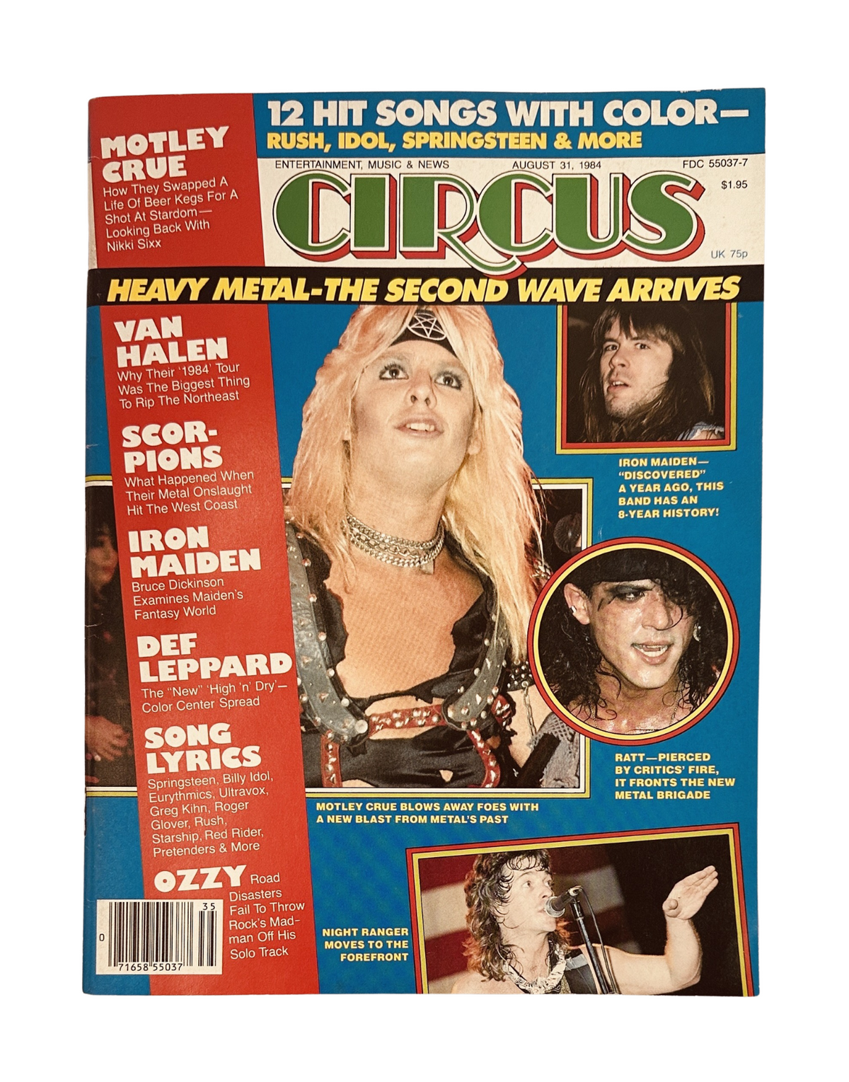Circus Magazine cover from August 31, 1984, featuring Motley Crue, Van Halen, Iron Maiden, and Scorpions, highlighting the second wave of heavy metal.
