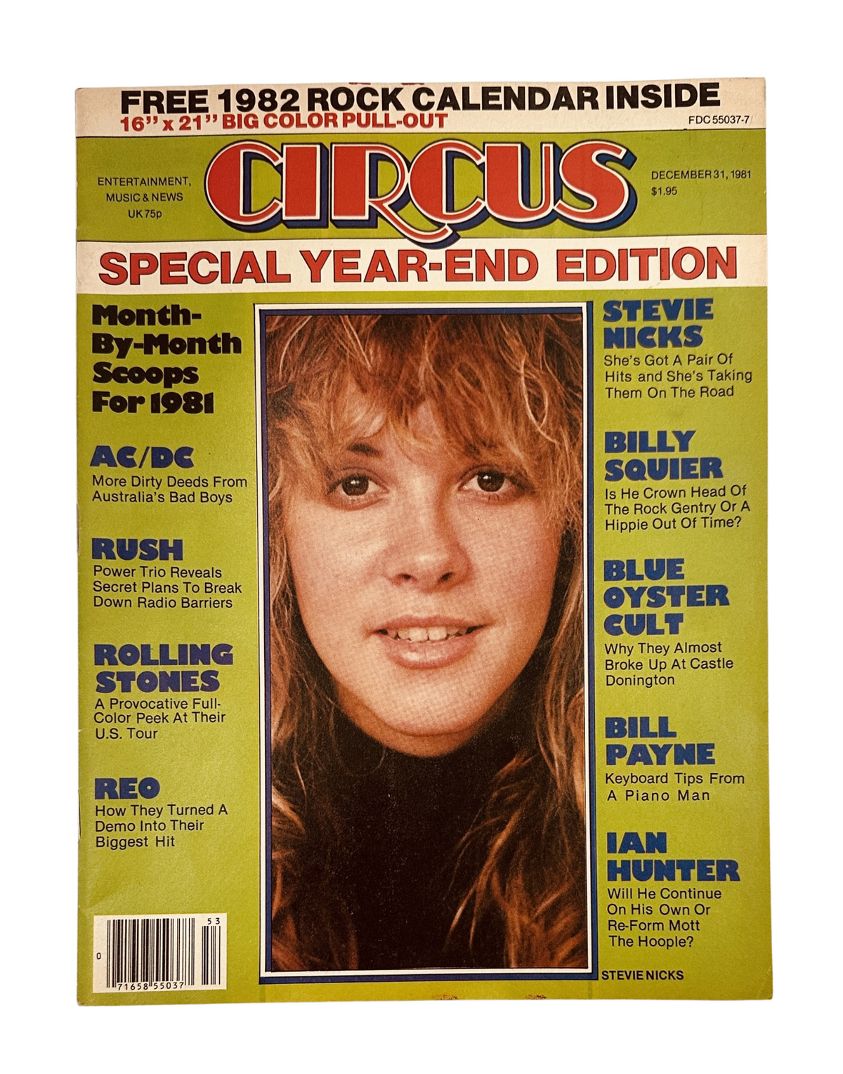 Circus Magazine December 31, 1981 cover featuring Stevie Nicks, AC/DC, and Rolling Stones with a vibrant design and special year-end edition label.