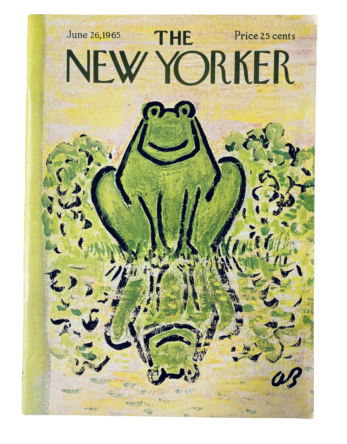 Cover of The New Yorker Magazine dated June 26, 1965, featuring a whimsical frog illustration by Abe Birnbaum, showcasing bright greens and yellows.