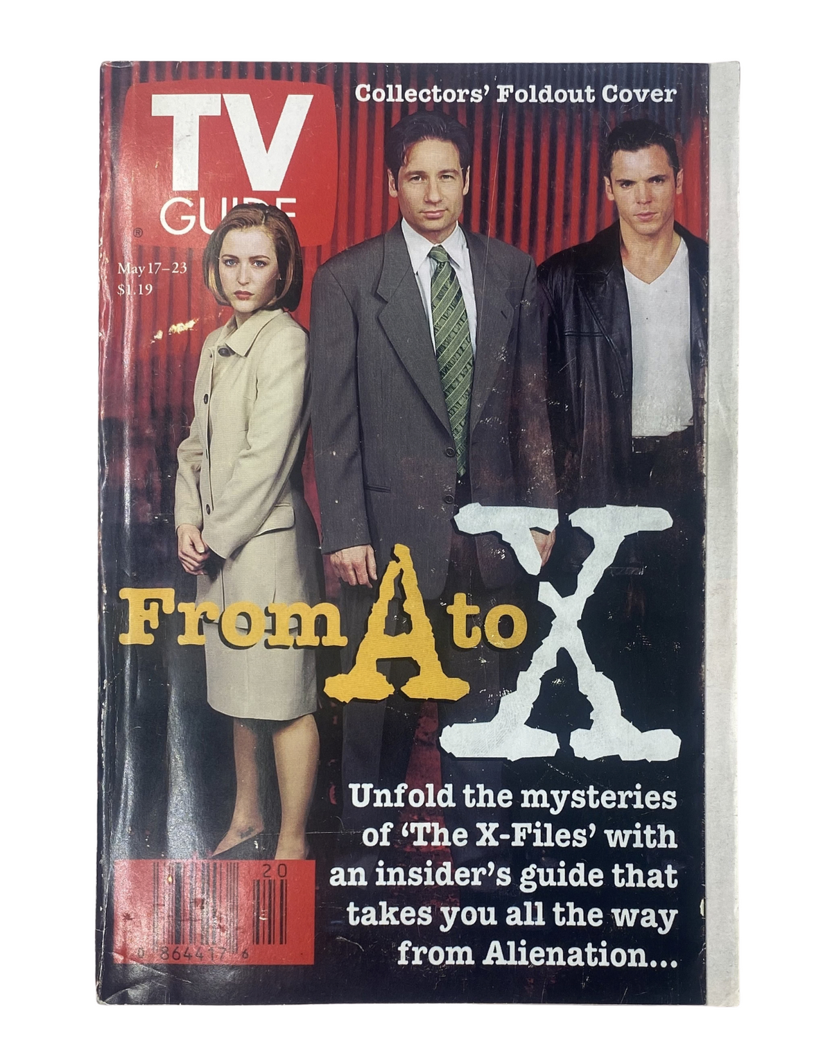 TV Guide Magazine cover from May 17, 1997 featuring Gillian Anderson and David Duchovny from The X-Files, showcasing the headline 'From A to X'.