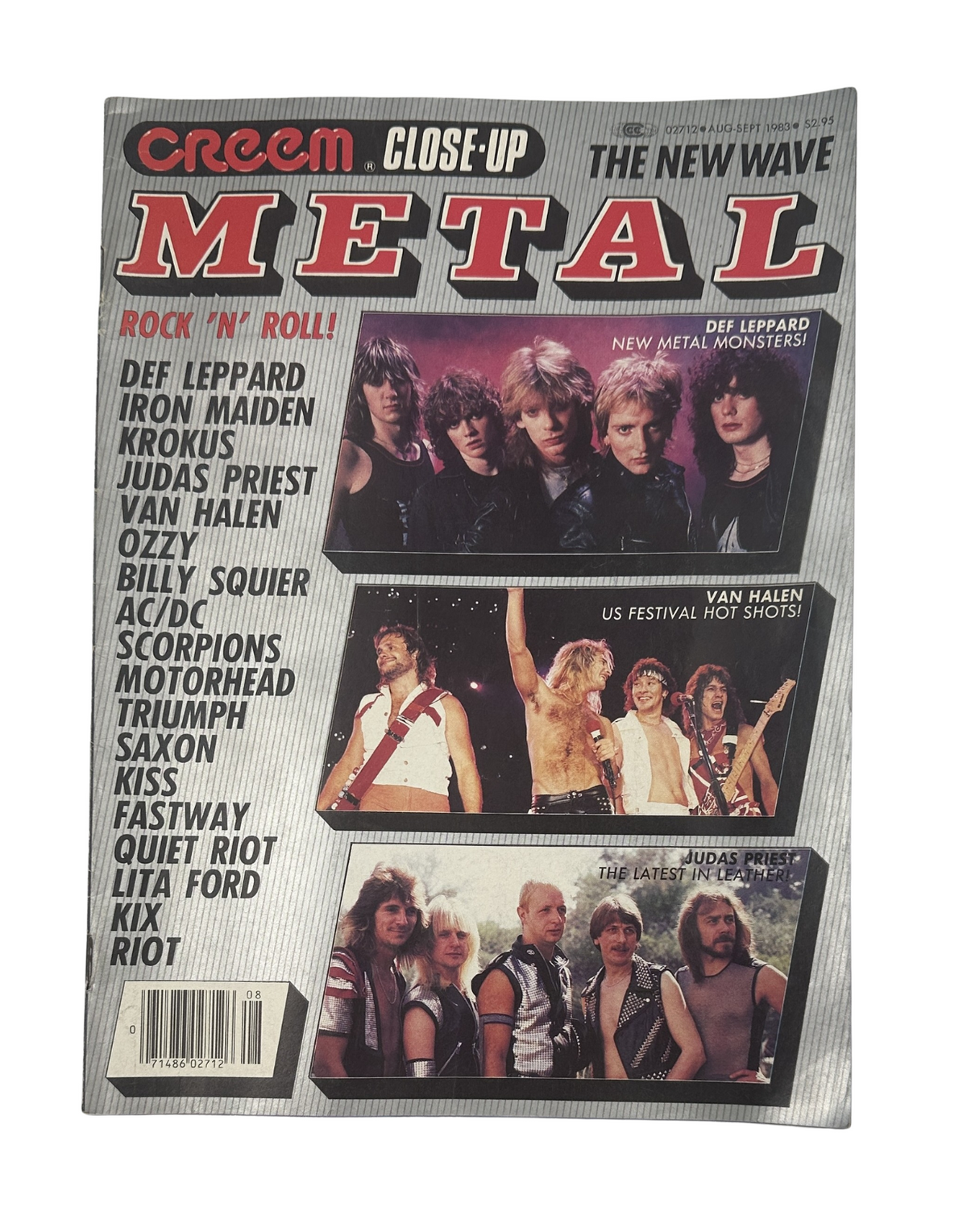 Cover of Creem Close-Up Magazine August 1983 featuring Def Leppard, Van Halen, and Judas Priest. The cover highlights the new wave of metal with images of iconic rock bands.