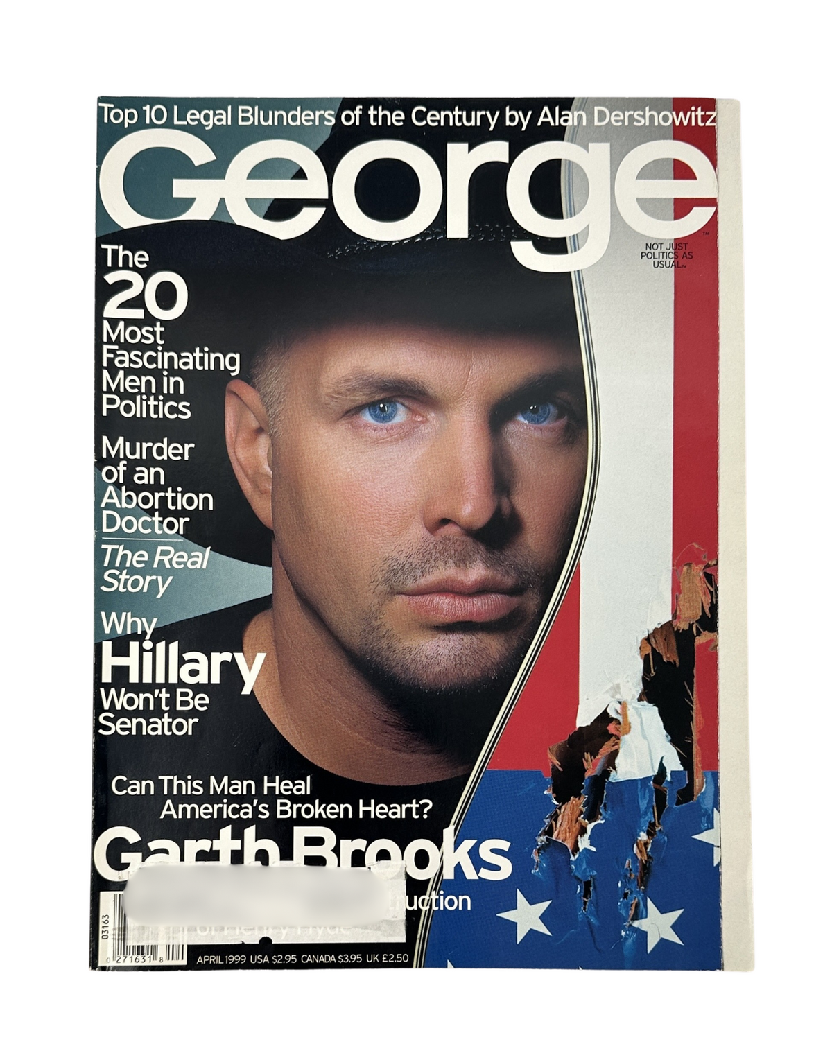 George Magazine April 1999 cover featuring Garth Brooks and articles about political figures and social issues.
