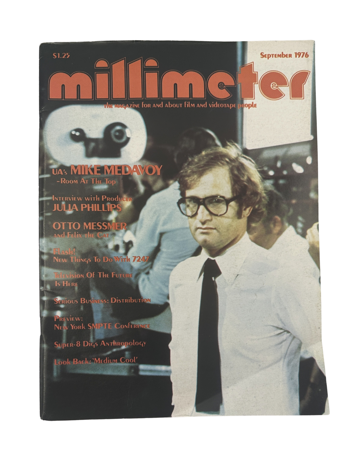 Millimeter Magazine September 1976 cover featuring Mike Medavoy, Julia Phillips, and Otto Messmer, showcasing topics related to film and video production.