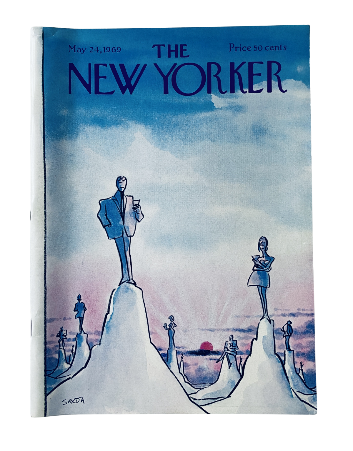 Cover of The New Yorker magazine dated May 24, 1969, featuring a whimsical illustration of figures on ice peaks, created by Charles Saxon. Price listed at 50 cents.