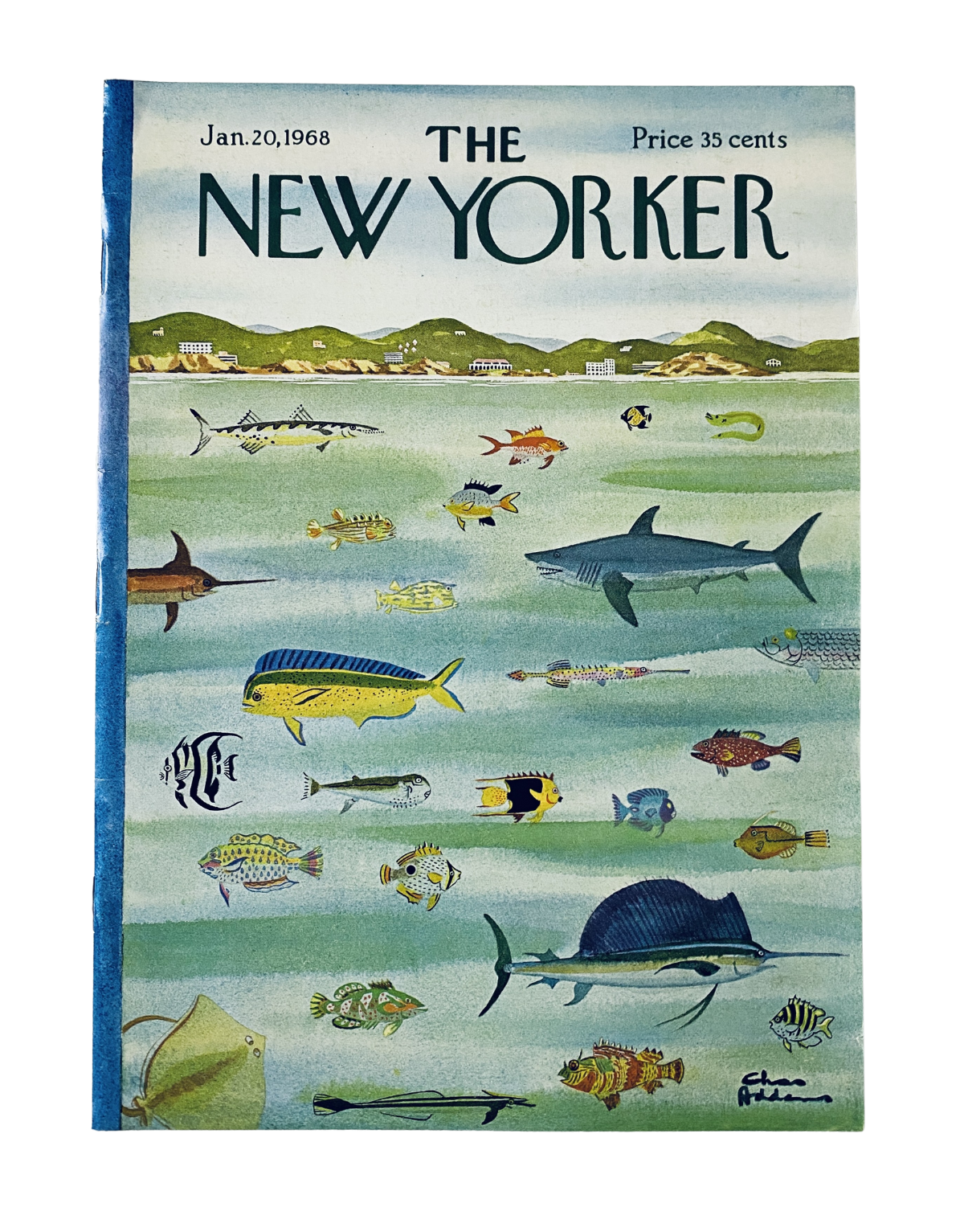 The New Yorker Magazine January 20, 1968 cover featuring a colorful fish illustration, showcasing various species swimming in a serene ocean setting.