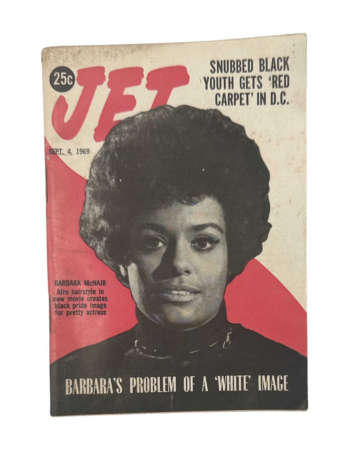 Jet Magazine cover from September 4, 1969 featuring Barbara McNair, showcasing a black pride theme with a prominent afro hairstyle and the headline 'Barbara's Problem of a White Image.'