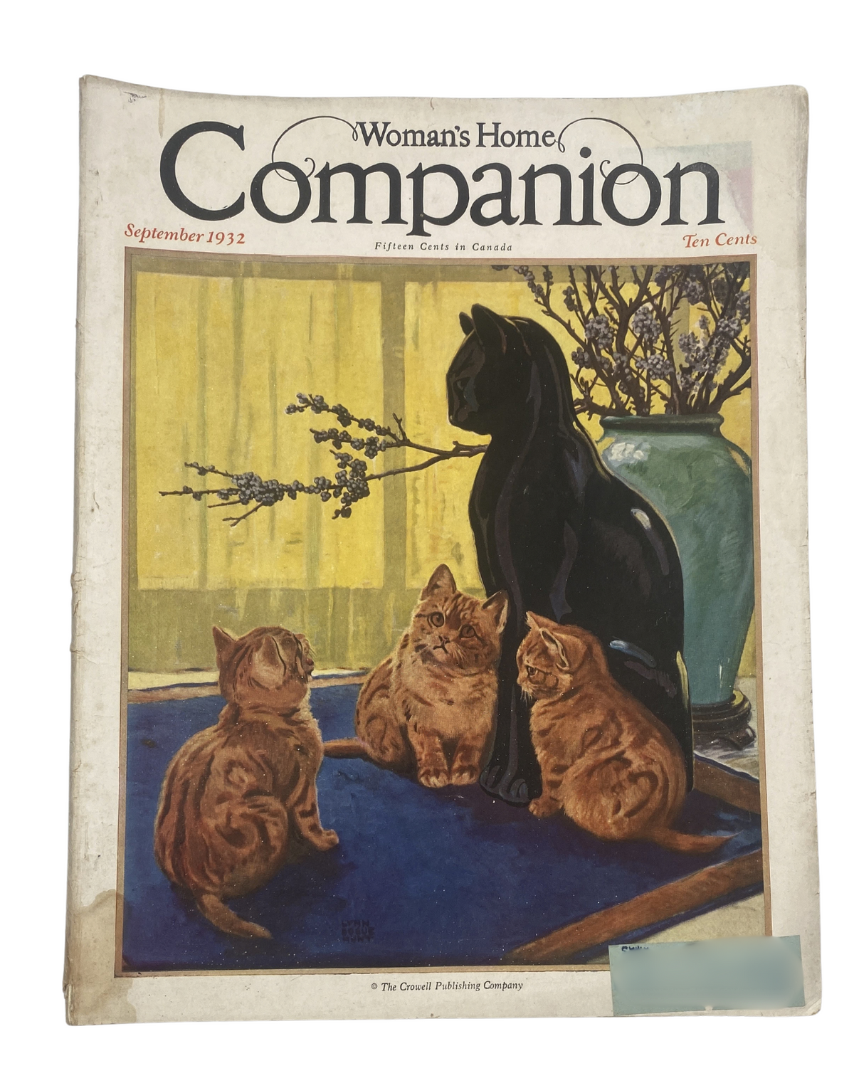 Cover of Woman’s Home Companion Magazine, September 1932 featuring a black cat and three ginger kittens, illustrated by Lynn Bogue Hunt.