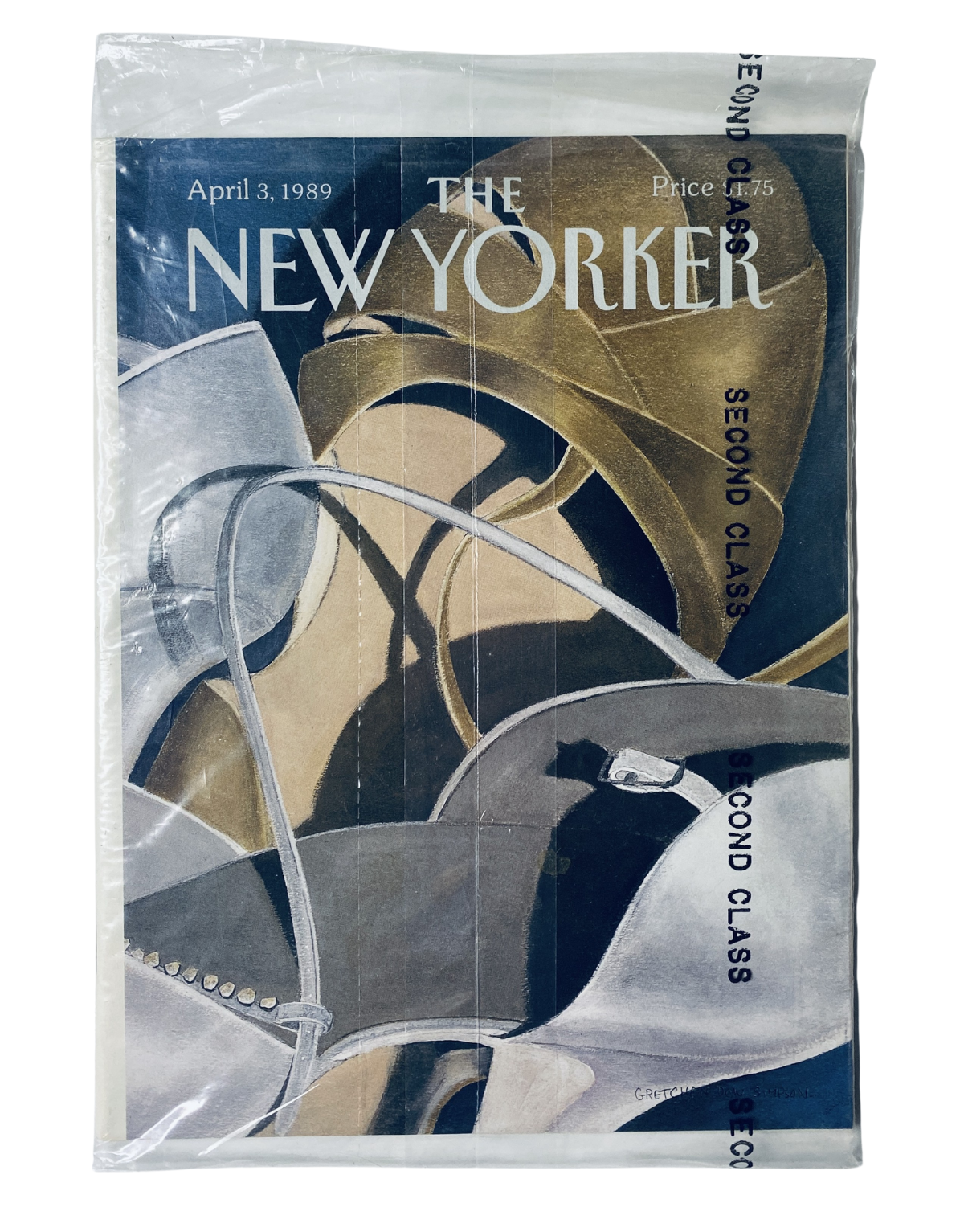 SEALED The New Yorker Magazine April 3, 1989 featuring an abstract cover design of high heels, showcasing vibrant colors and artistic illustration, in brand new condition and factory-sealed, perfect for collectors.