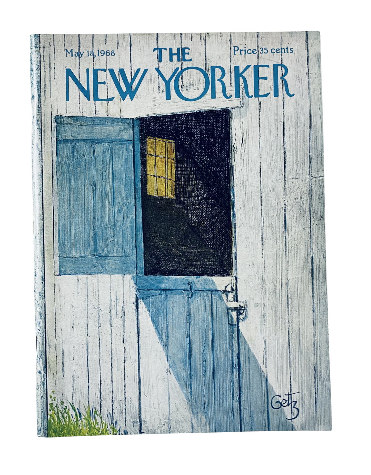 The New Yorker Magazine May 18, 1968 cover featuring a door illustration by Arthur Getz, highlighting a serene rural scene with a lit window.