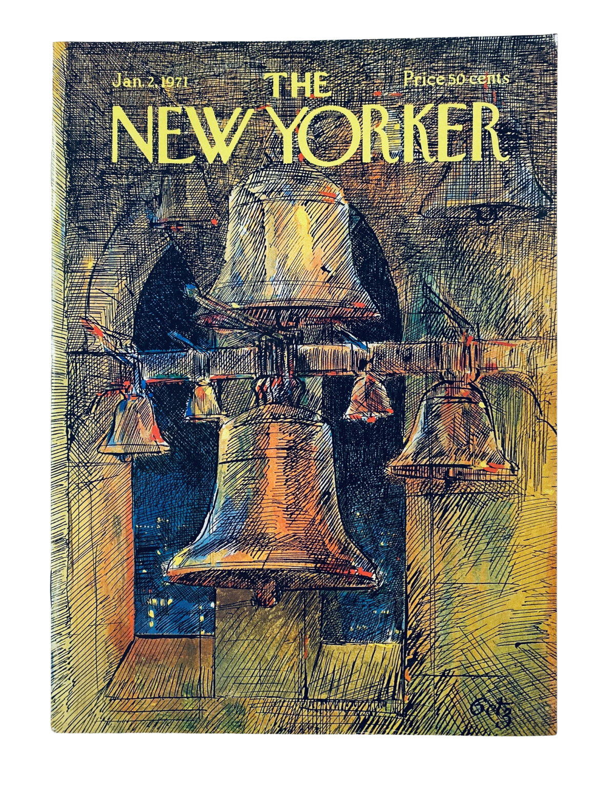 Cover of The New Yorker Magazine January 2, 1971 featuring Arthur Getz's illustrated bells, showcasing a vibrant and artistic representation.