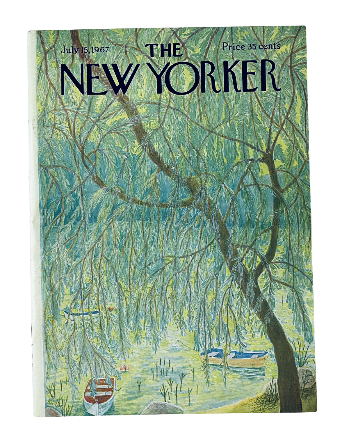 The New Yorker Magazine July 15, 1967 featuring a cover illustration by Ilonka Karasz depicting a serene willow tree lake scene. Price listed at 35 cents.