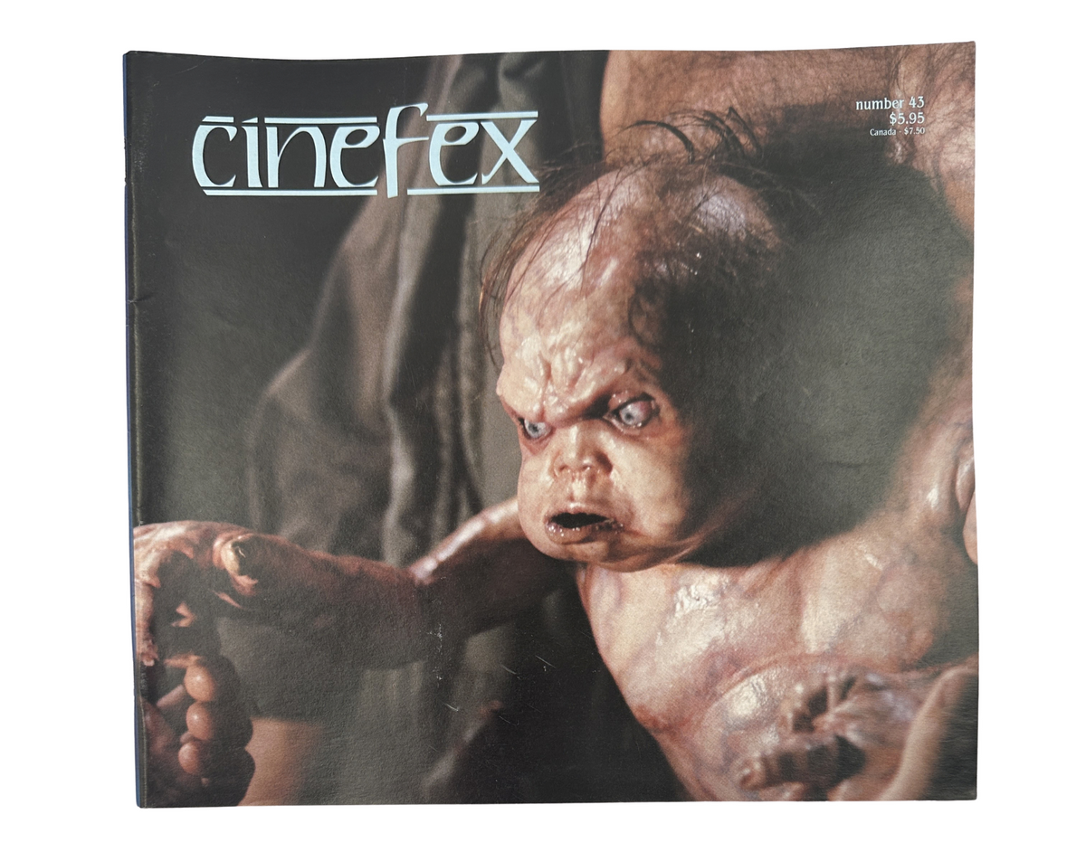 Cinefex Magazine August 1990 No. 43 featuring a striking image from Total Recall, showcasing the character Kuato, known for his distinctive features and portrayal in the film.
