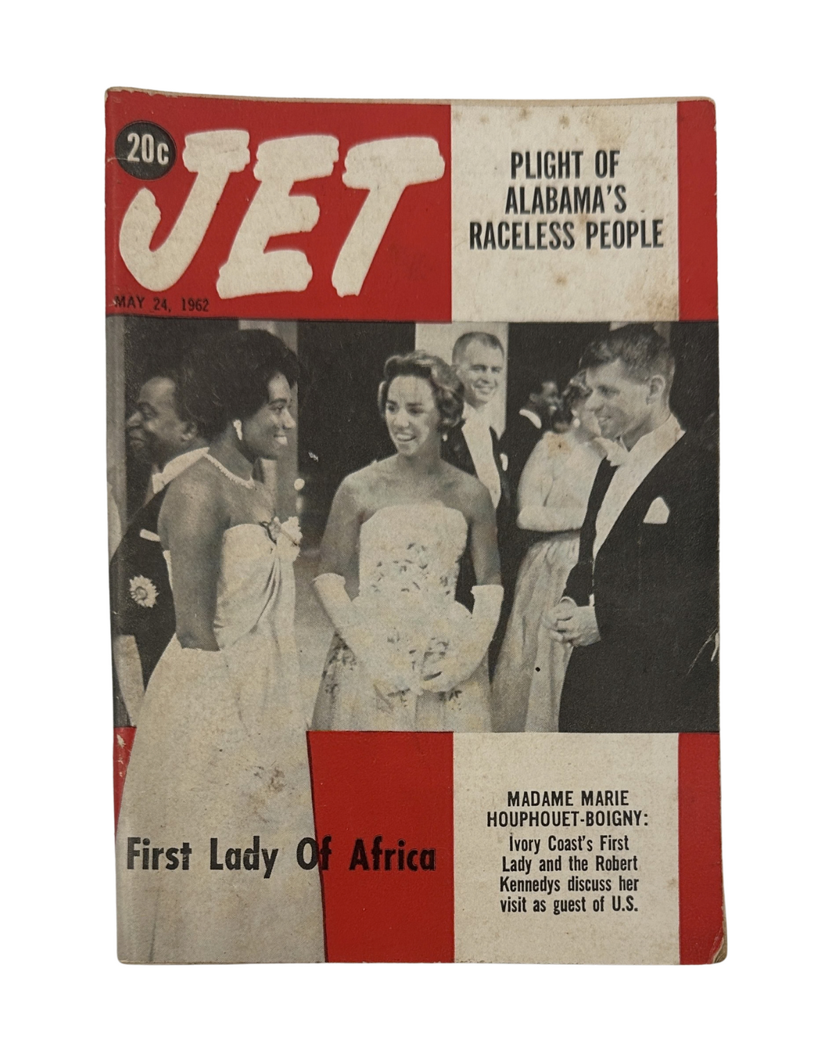Jet Magazine May 24, 1962 cover featuring 'First Lady of Africa' Madame Marie Houphouët-Boigny at an event discussing the plight of Alabama's raceless people.