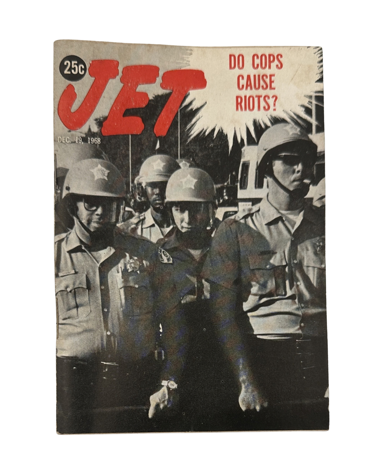 Jet Magazine December 19, 1968 cover featuring the headline 'Do Cops Cause Riots?' with police officers in uniform.