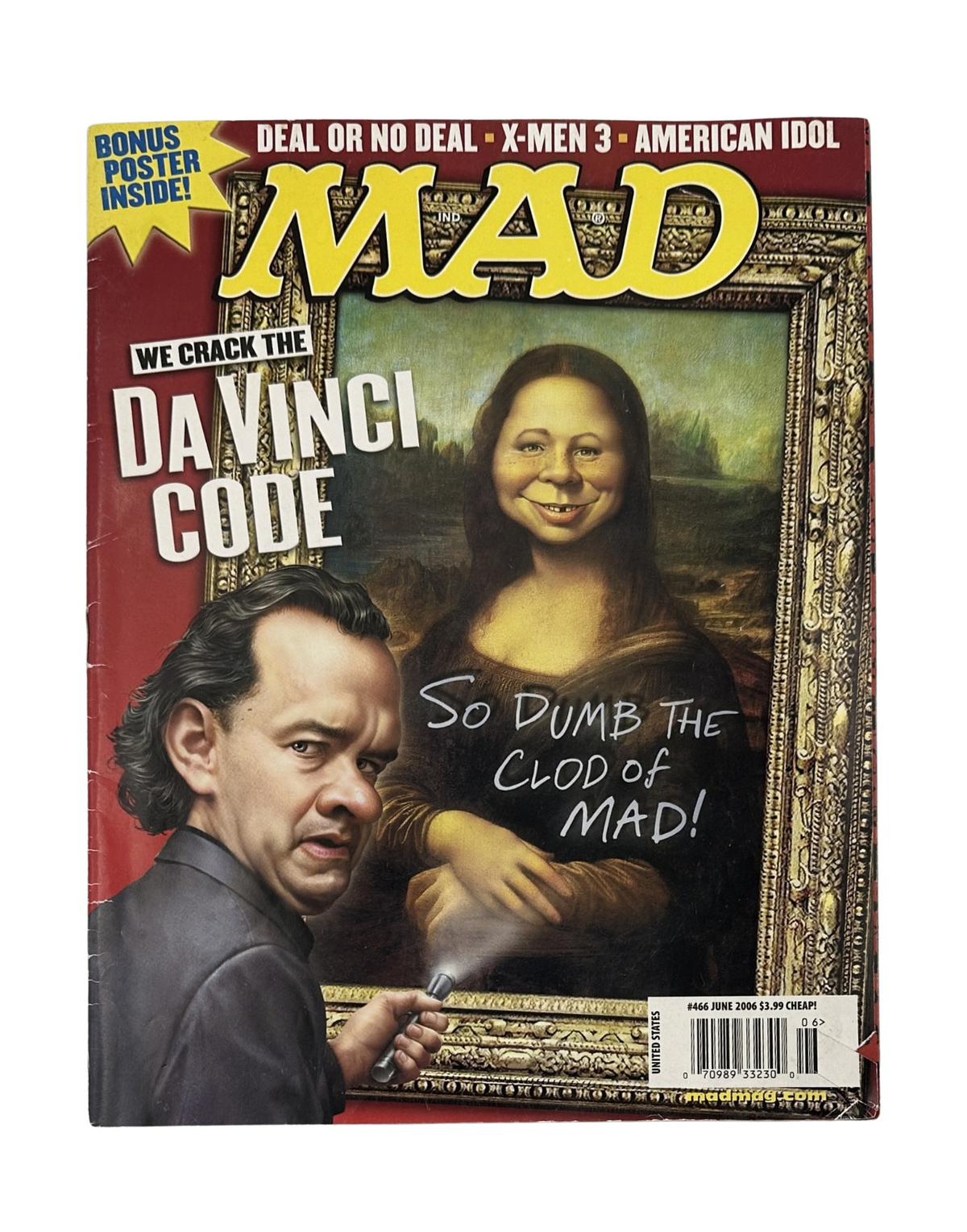 Cover of MAD Magazine No. 466 from June 2006, featuring a humorous take on the Da Vinci Code with a satirical image of the Mona Lisa and Tom Hanks.