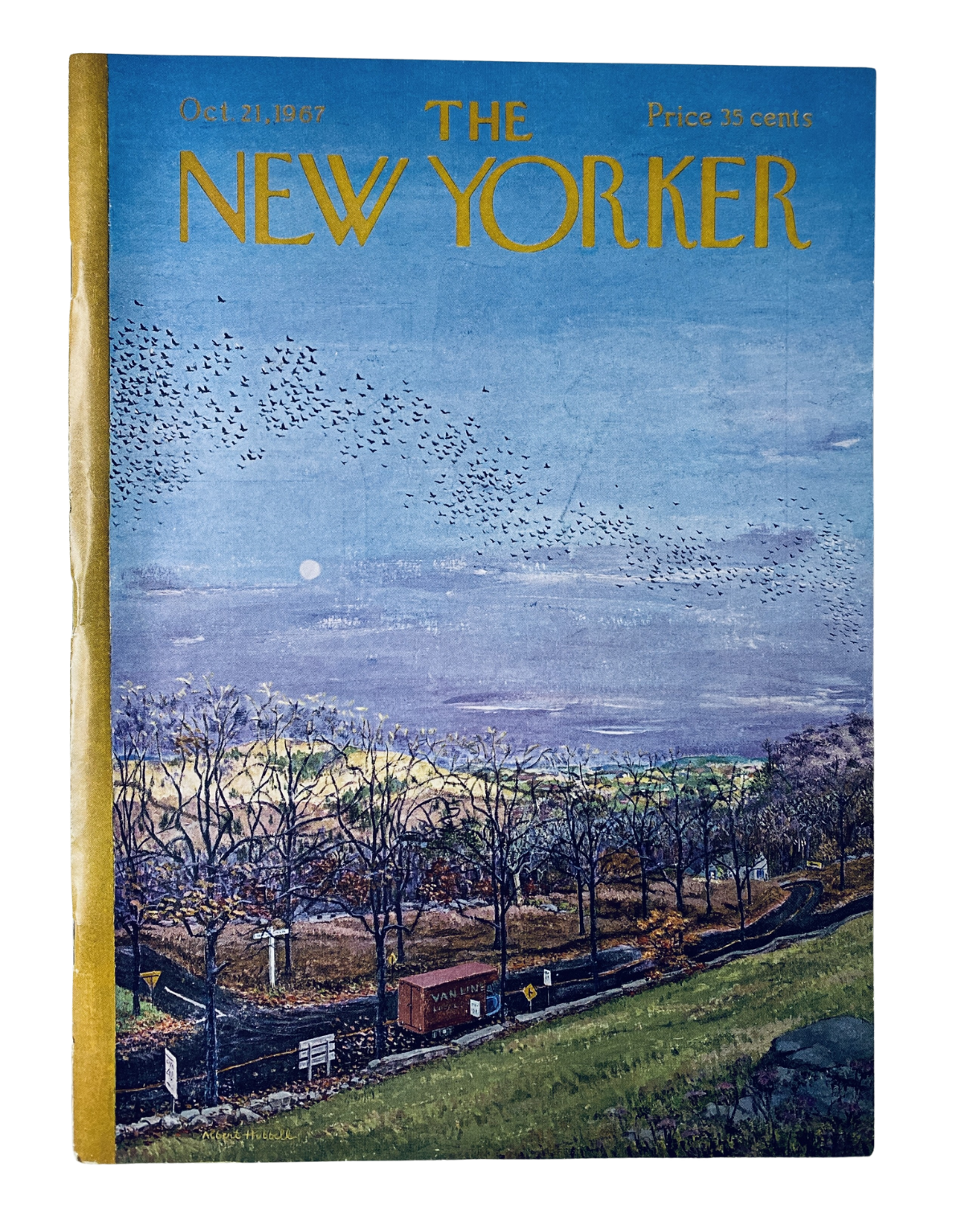 The New Yorker Magazine October 21, 1967 cover featuring an autumn landscape illustration by A. Hubbell, showcasing a serene rural scene with trees and birds.