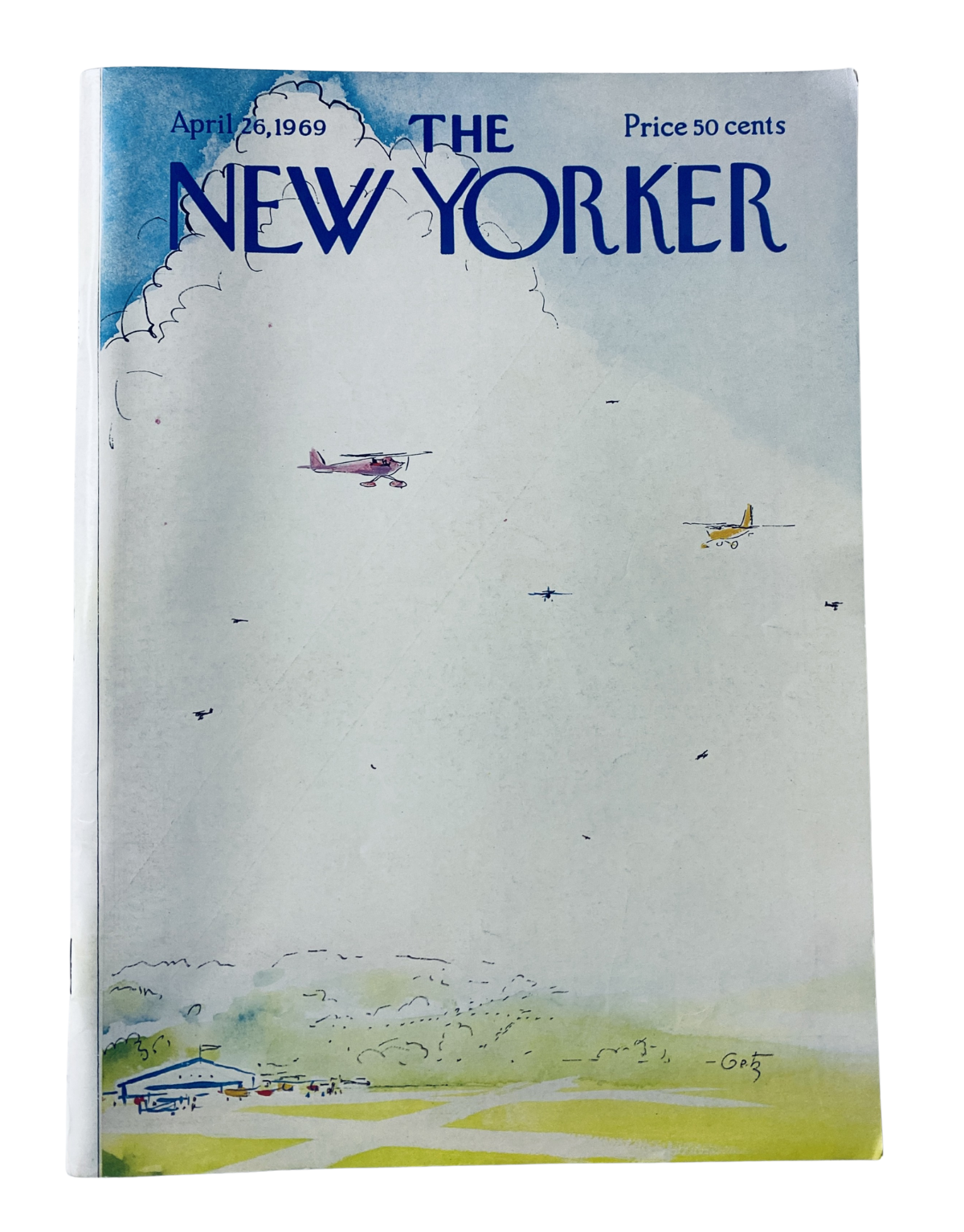 The New Yorker Magazine April 26, 1969 cover featuring a watercolor illustration by Arthur Getz depicting small airplanes in a serene sky.