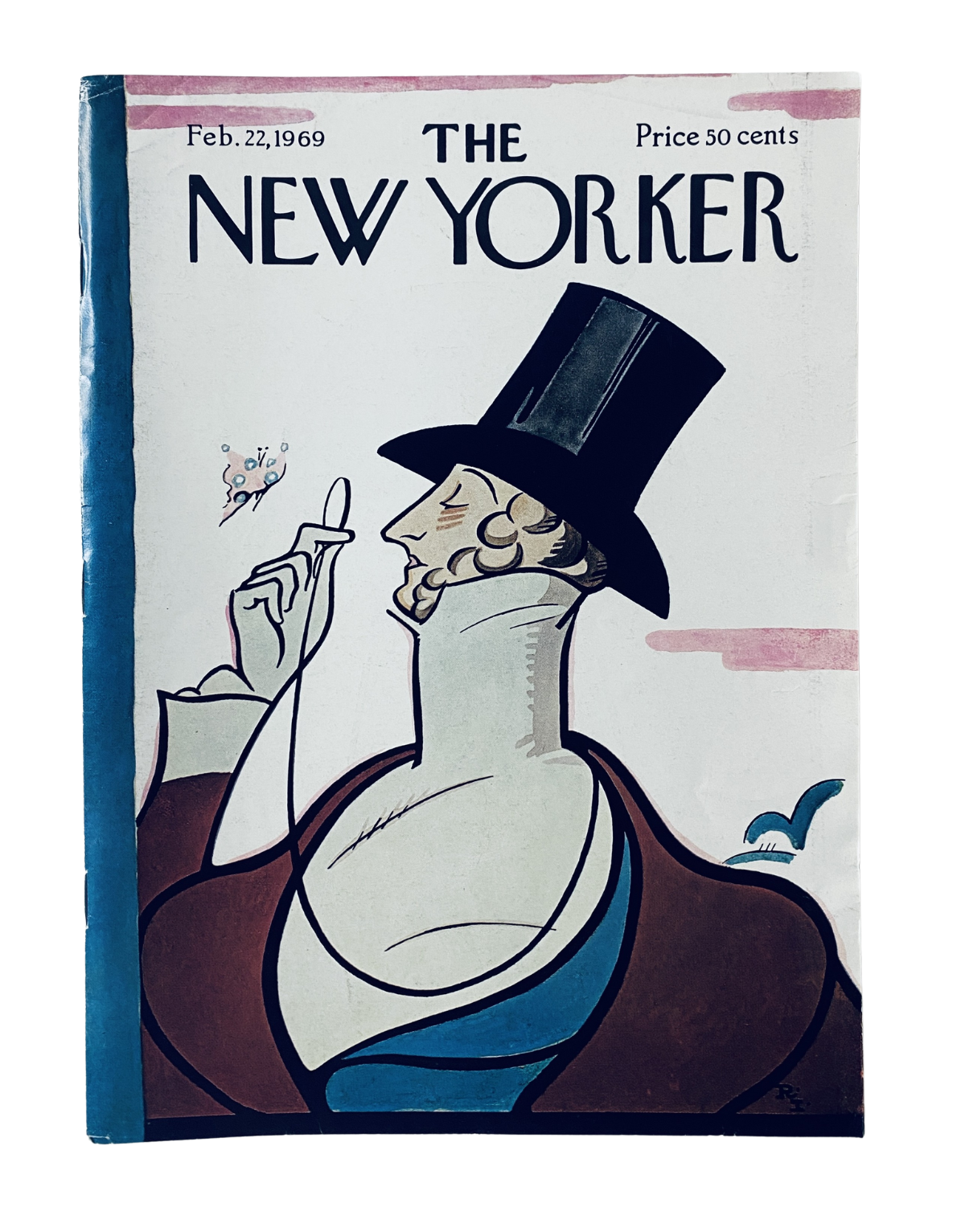 Cover of The New Yorker Magazine dated February 22, 1969 featuring a Top Hat Man illustration, priced at 50 cents.