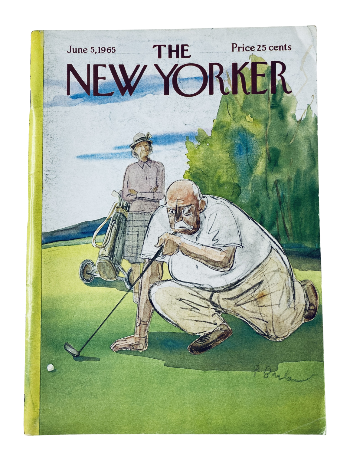 The New Yorker Magazine June 5, 1965 cover featuring a golfing illustration by Perry Barlow, showcasing a golfer in a playful outdoor setting with a scenic background.