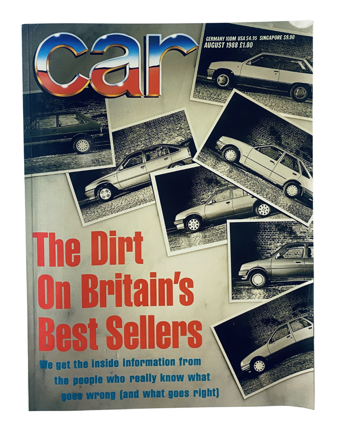 Car Magazine August 1988 cover showcasing the headline 'The Dirt On Britain's Best Sellers' with images of cars featured inside.