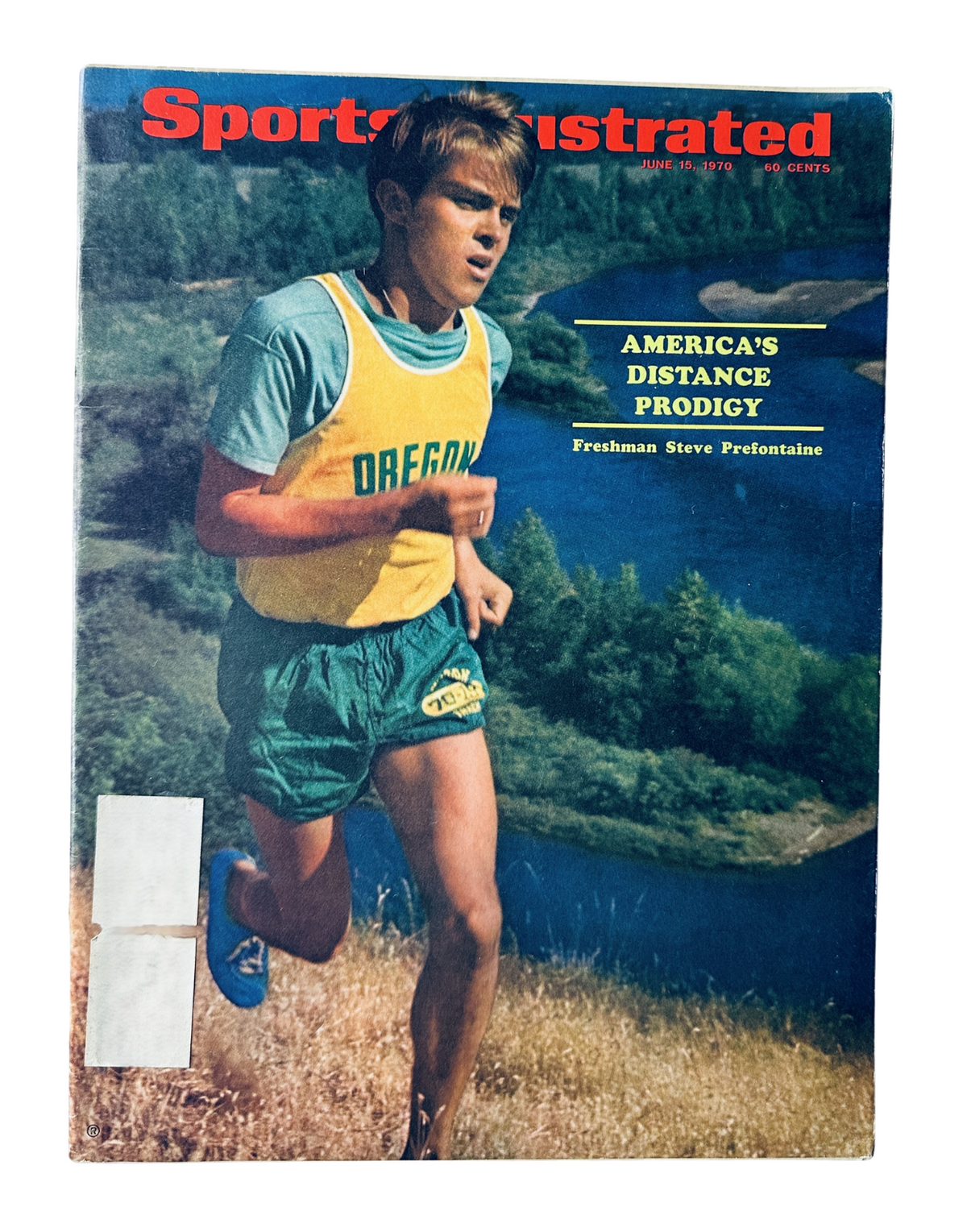 Cover of Sports Illustrated Magazine from June 15, 1970, featuring America's Distance Prodigy, Freshman Steve Prefontaine, running in scenic outdoor surroundings.