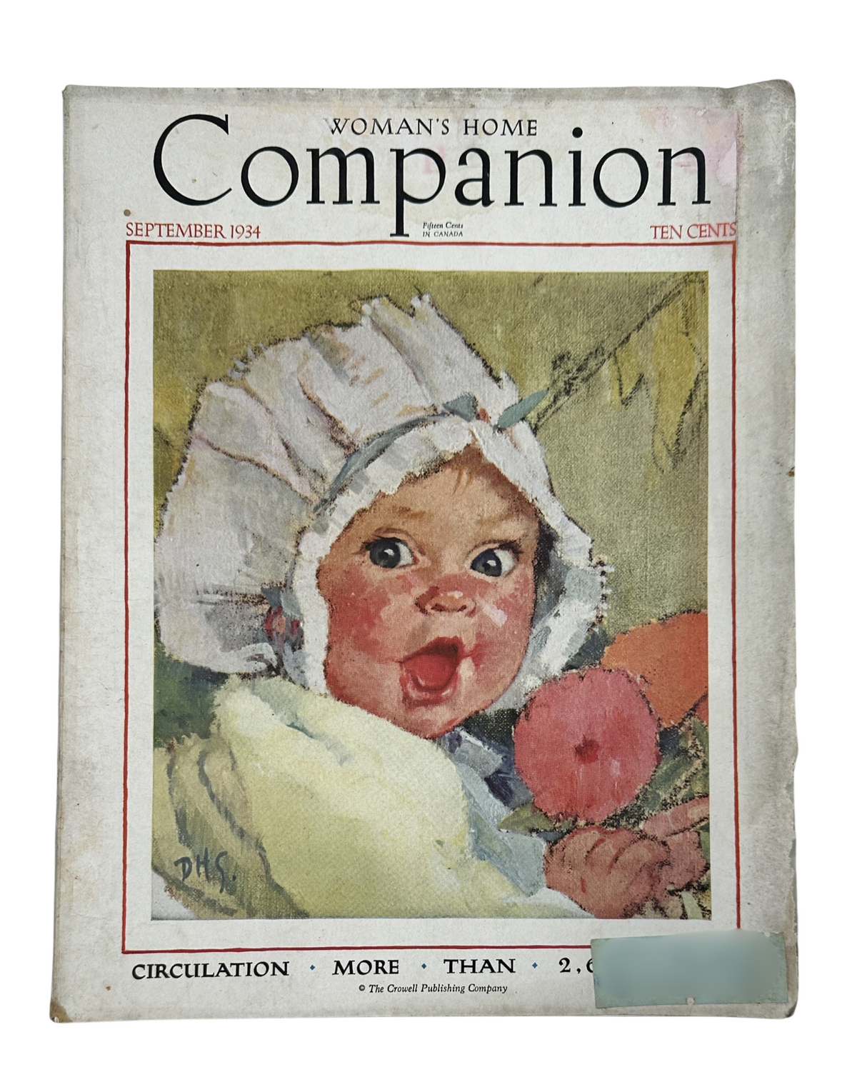 Cover of Woman’s Home Companion Magazine from September 1934 featuring a baby illustration by Norris Chambers, showcasing vibrant colors and nostalgic design.