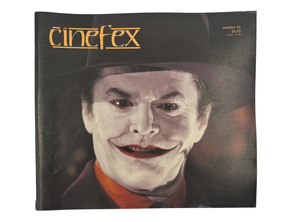 Cinefex Magazine February 1990 No. 41 featuring The Joker on the cover, showcasing the iconic character from Batman with dramatic makeup and costume.
