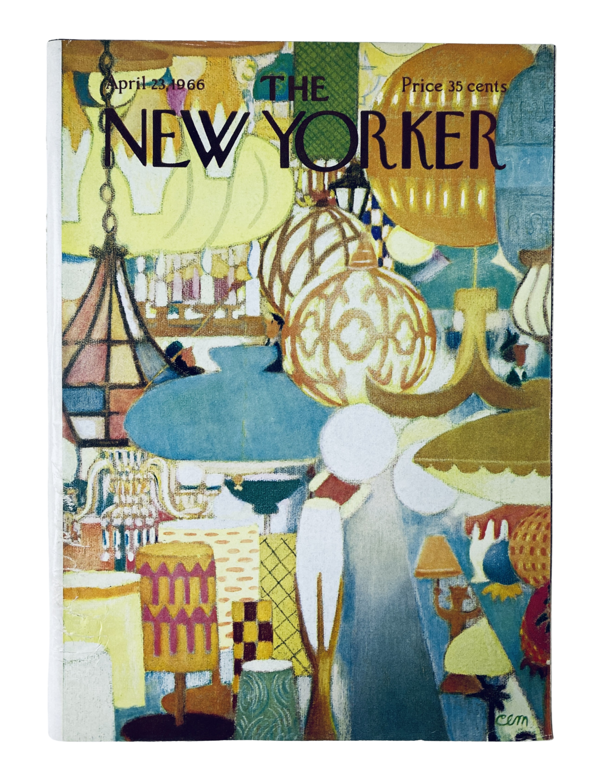 The New Yorker Magazine April 23, 1966 cover featuring a vibrant illustration of lamps and interior design.