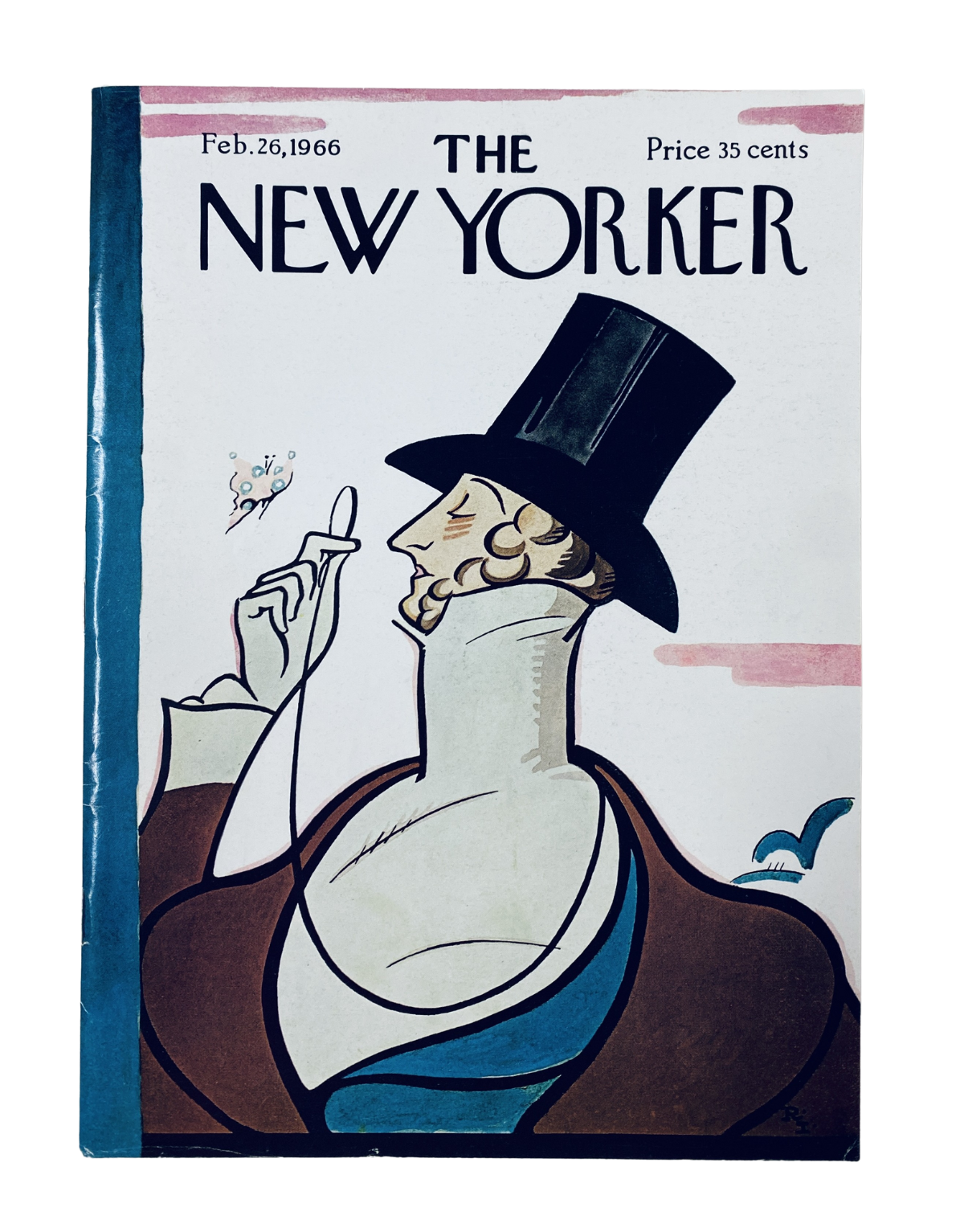 The New Yorker Magazine cover from February 26, 1966 featuring an illustration of a gentleman in a top hat, showcasing the magazine's title and price of 35 cents.
