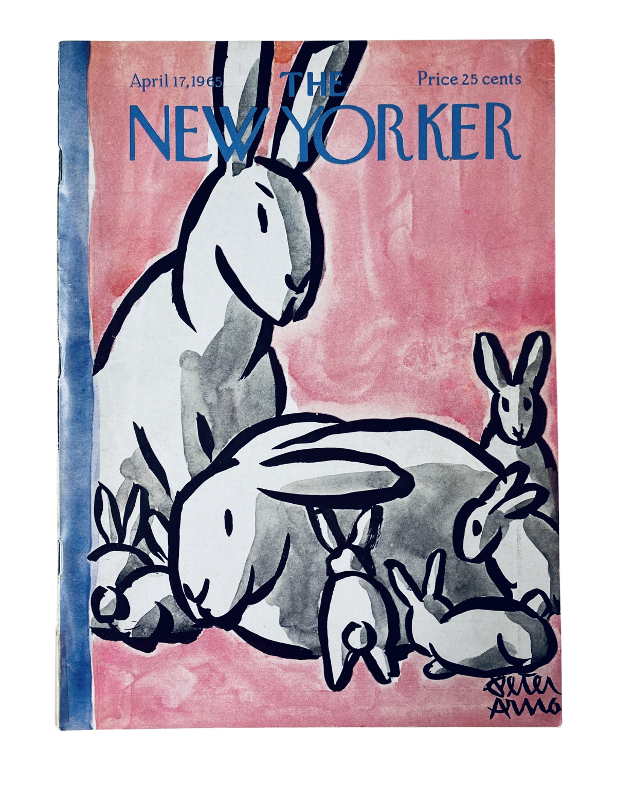 The New Yorker Magazine April 17, 1965 cover featuring a whimsical illustration of rabbits by Peter Arno. The cover shows playful rabbits in various poses on a colorful background.