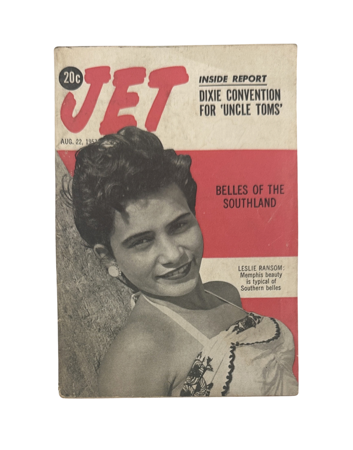 Jet Magazine August 22, 1957 featuring Leslie Ransom on the cover, showcasing Southern beauty with the title 'Belles of the Southland'.