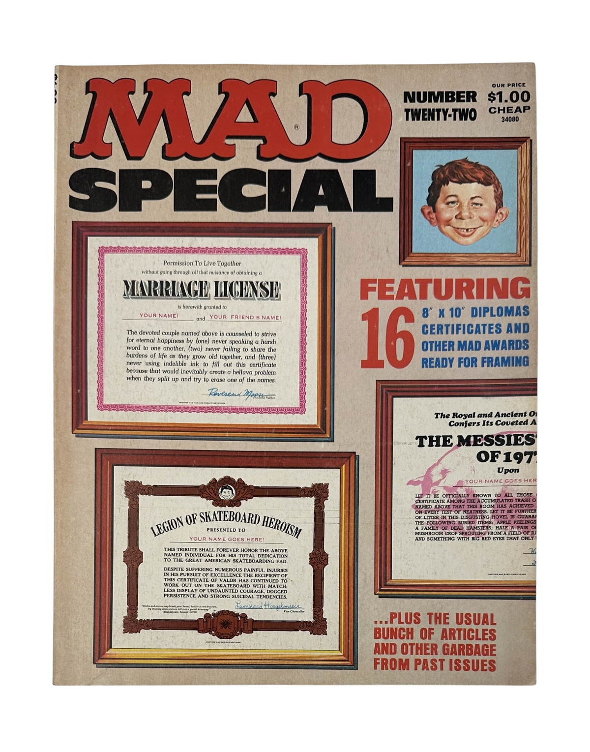 MAD Magazine Special No. 22, 1977 featuring Don Martin's Spy vs. Spy Diplomas and Certificates, showcasing nostalgic comic book design with certificates for framing. This issue is graded Fine (FN 6.0) and emphasizes humor and satire.