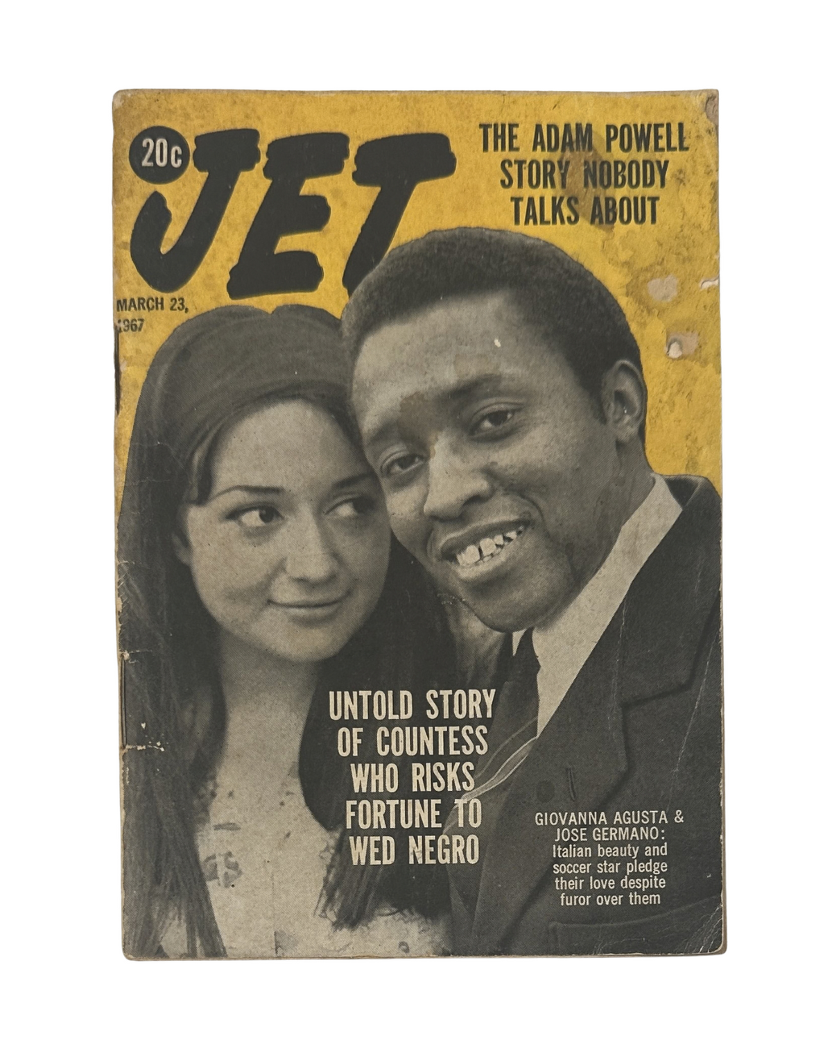 Cover of Jet Magazine from March 23, 1967 featuring the Adam Clayton Powell countess story, showcasing a couple and discussions about love and fortune.