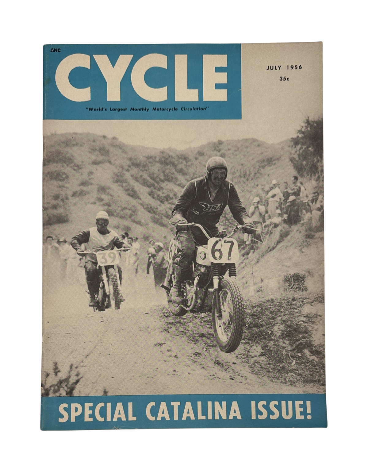 Cycle Magazine July 1956 Catalina Grand Prix issue featuring a motorcycle race on the cover. This special issue includes a detailed road test of the Cushman Eagle.