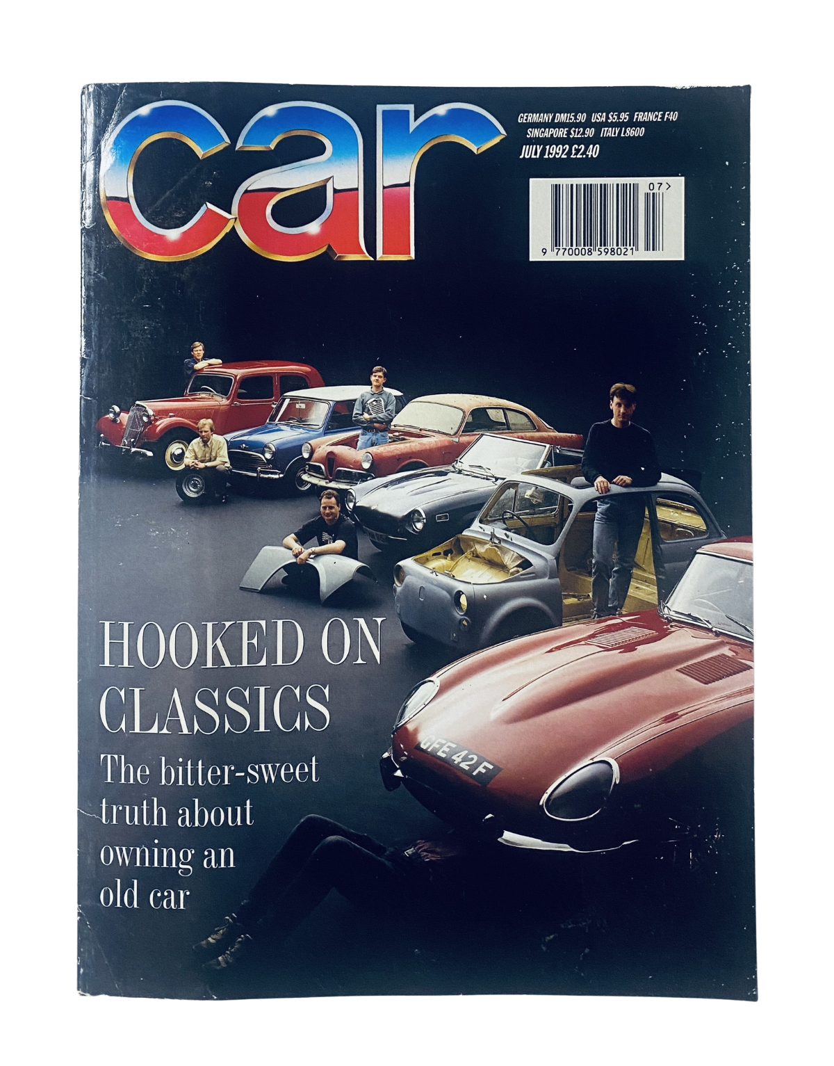 Car Magazine July 1992 cover featuring vintage cars and the title 'Hooked on Classics'. An informative look at the joys and challenges of owning classic cars.