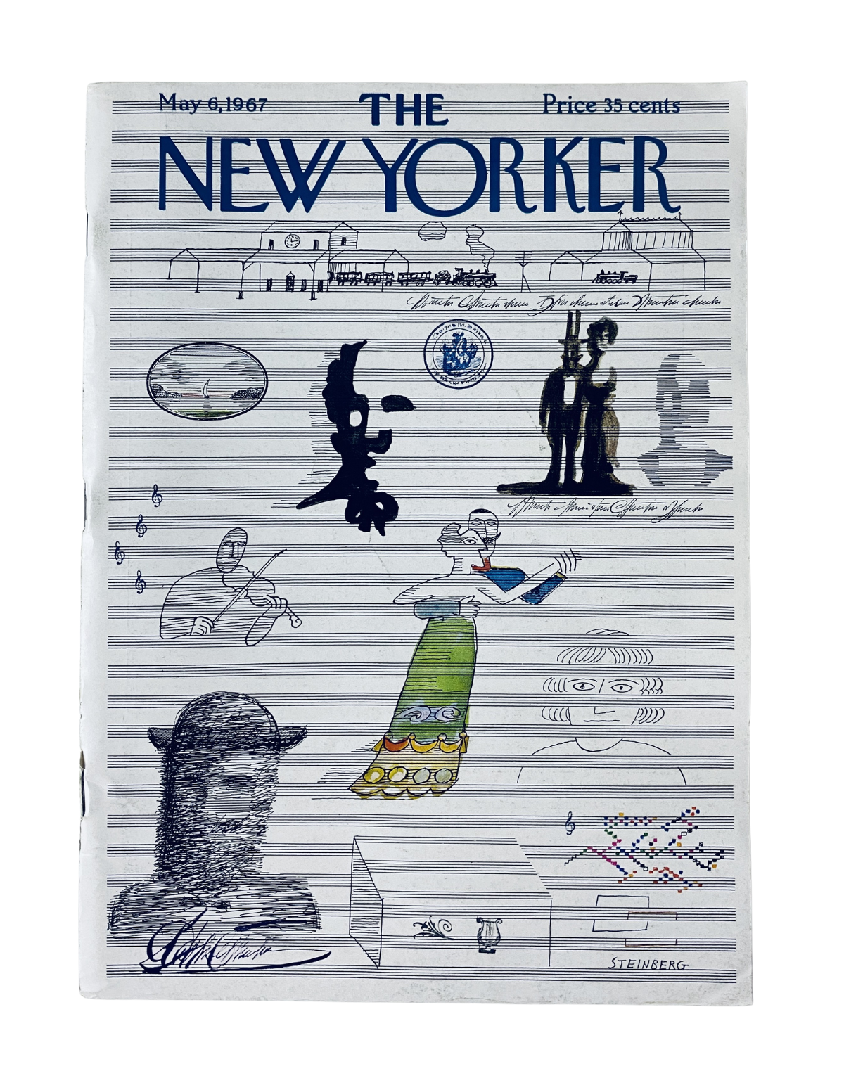 Cover of The New Yorker Magazine from May 6, 1967 featuring an art music design by Saul Steinberg, priced at 35 cents.