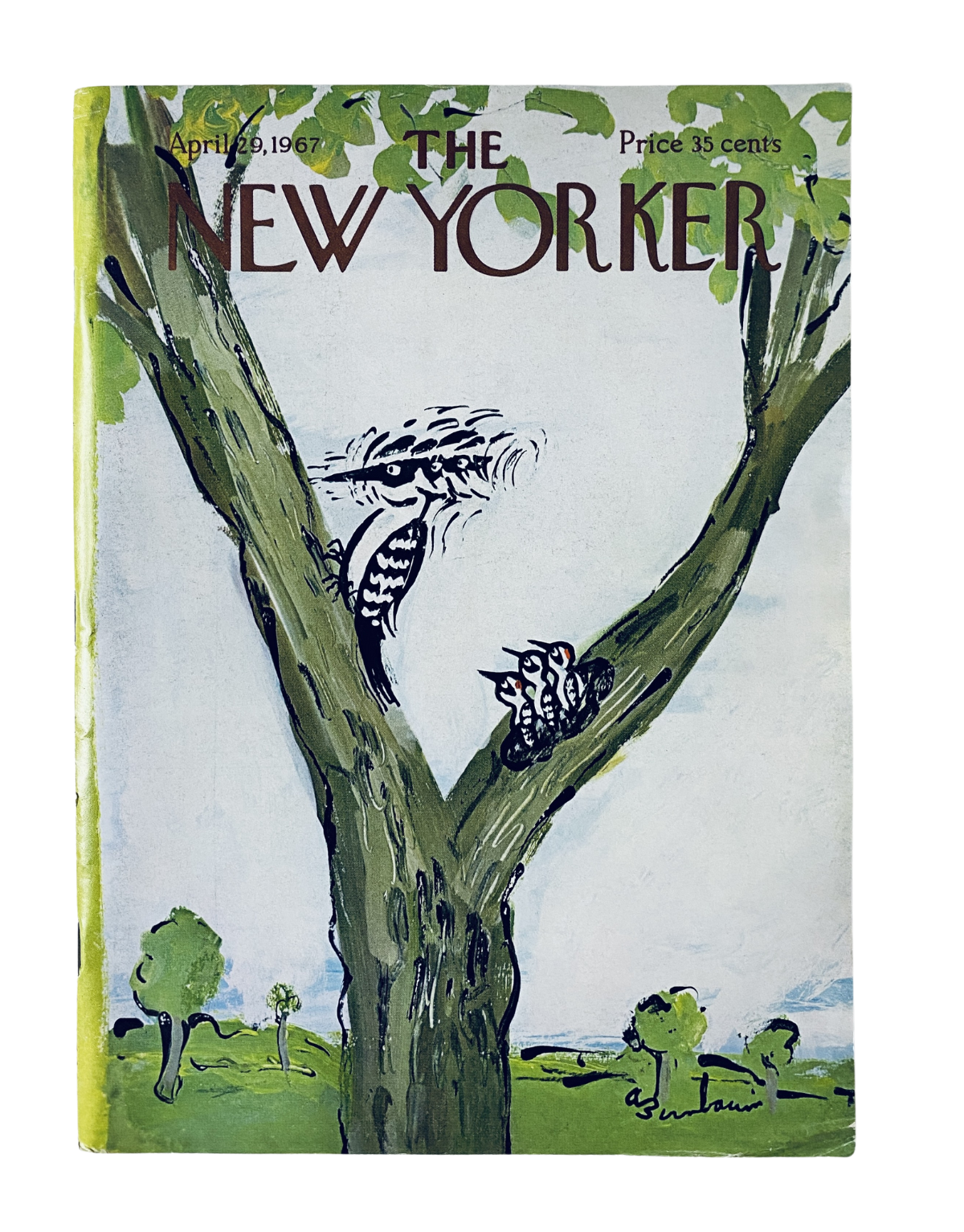 The New Yorker Magazine April 29, 1967 featuring a colorful bird nest cover art by Abe Birnbaum, priced at 35 cents.