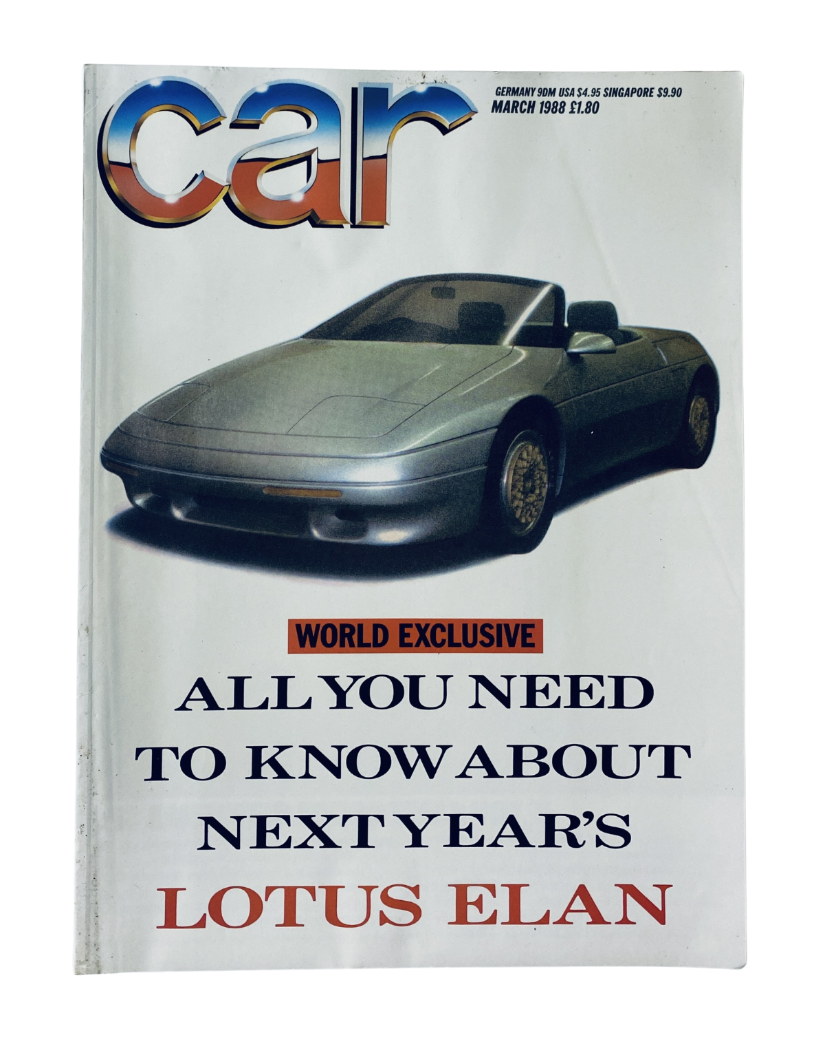 Cover of Car Magazine March 1988 featuring a world exclusive preview of the Lotus Elan with a sleek design.