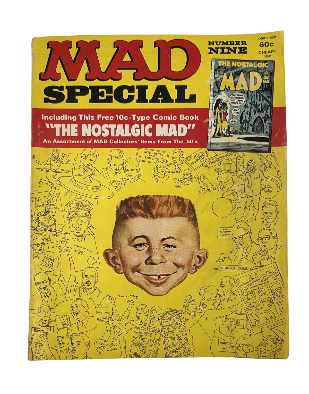 Cover of MAD Magazine Super Special No. 9 featuring a caricature of a boy with text 'THE NOSTALGIC MAD' and illustrations related to MAD humor from 1972.