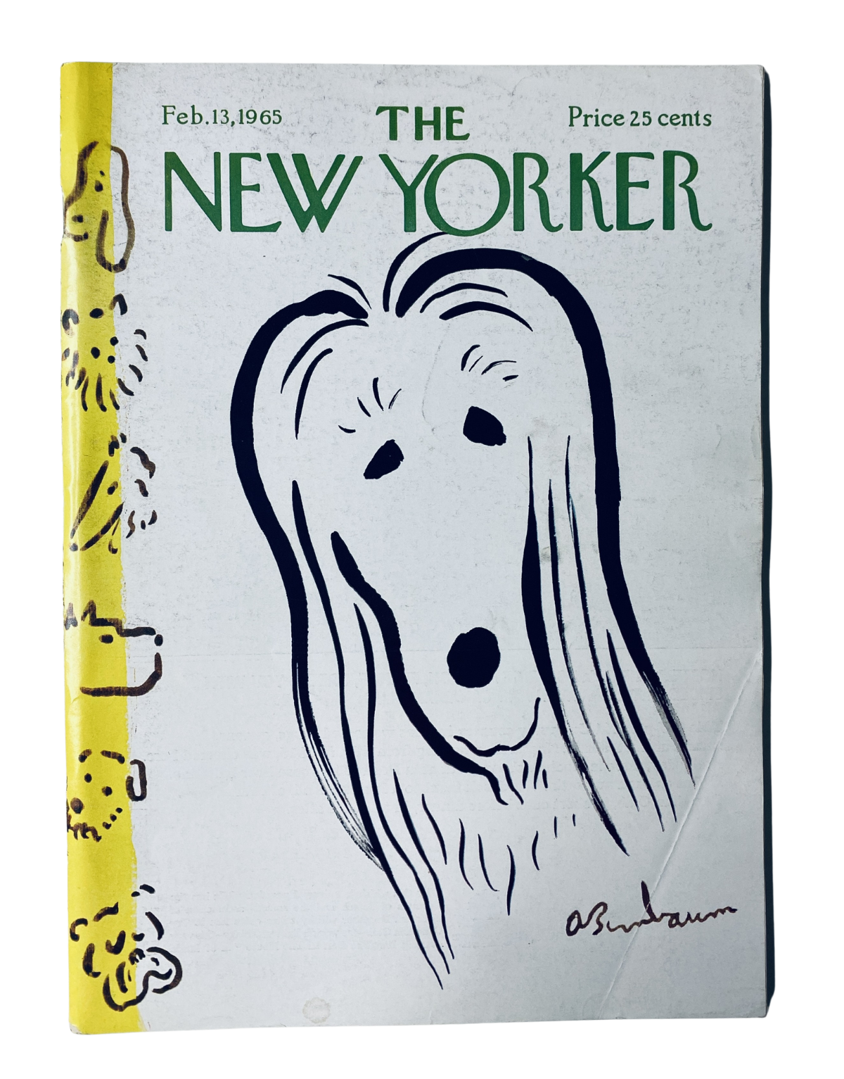 The New Yorker Magazine February 13, 1965 featuring an abstract face cover illustration by Abe Birnbaum, highlighting unique artistic design.