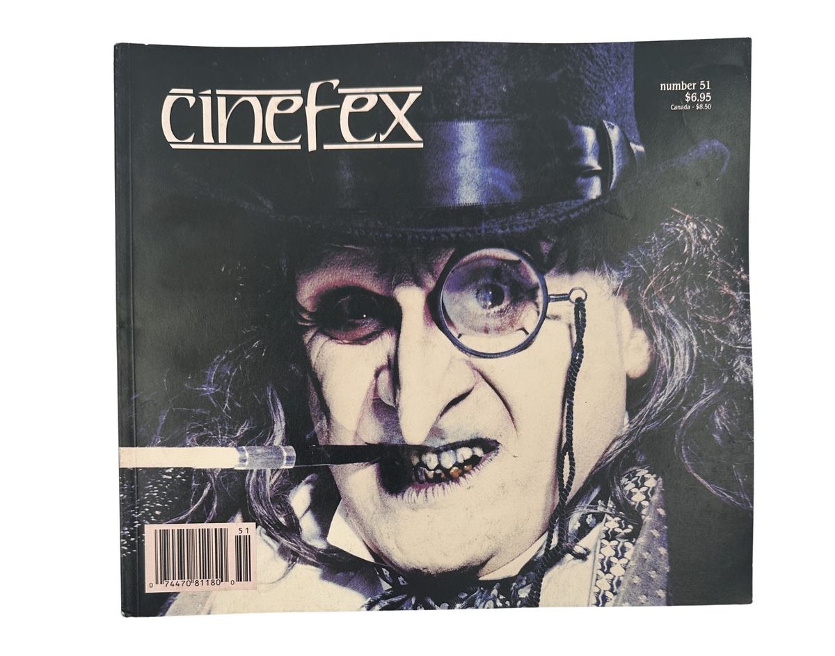 Cinefex Magazine August 1992 No. 51 Batman Returns cover featuring a close-up of the Penguin character with distinct costume and makeup.