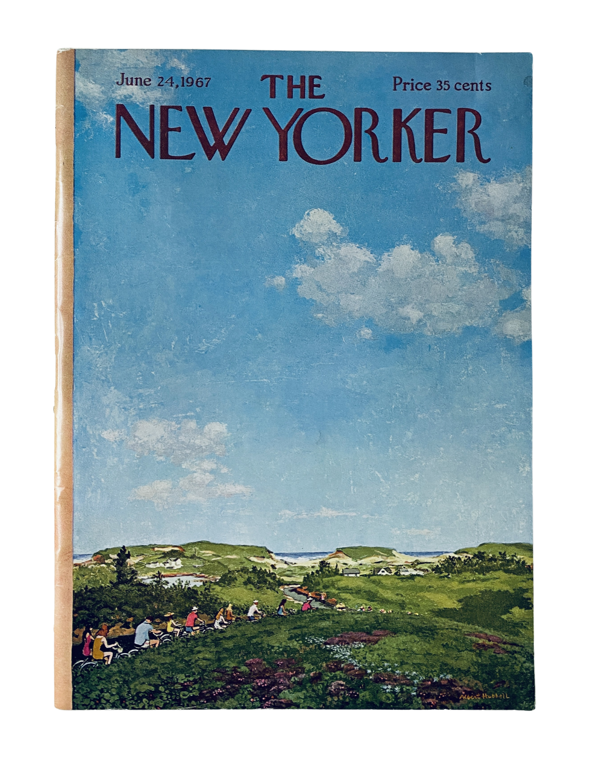 The New Yorker Magazine June 24, 1967 features coastal cyclists on the cover, showcasing a vibrant landscape with hills and clear skies.